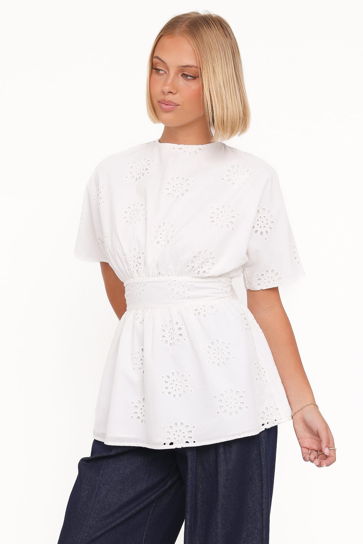 Carmel Tie Back Tunic Top in White Embroidery – view 4 of 8