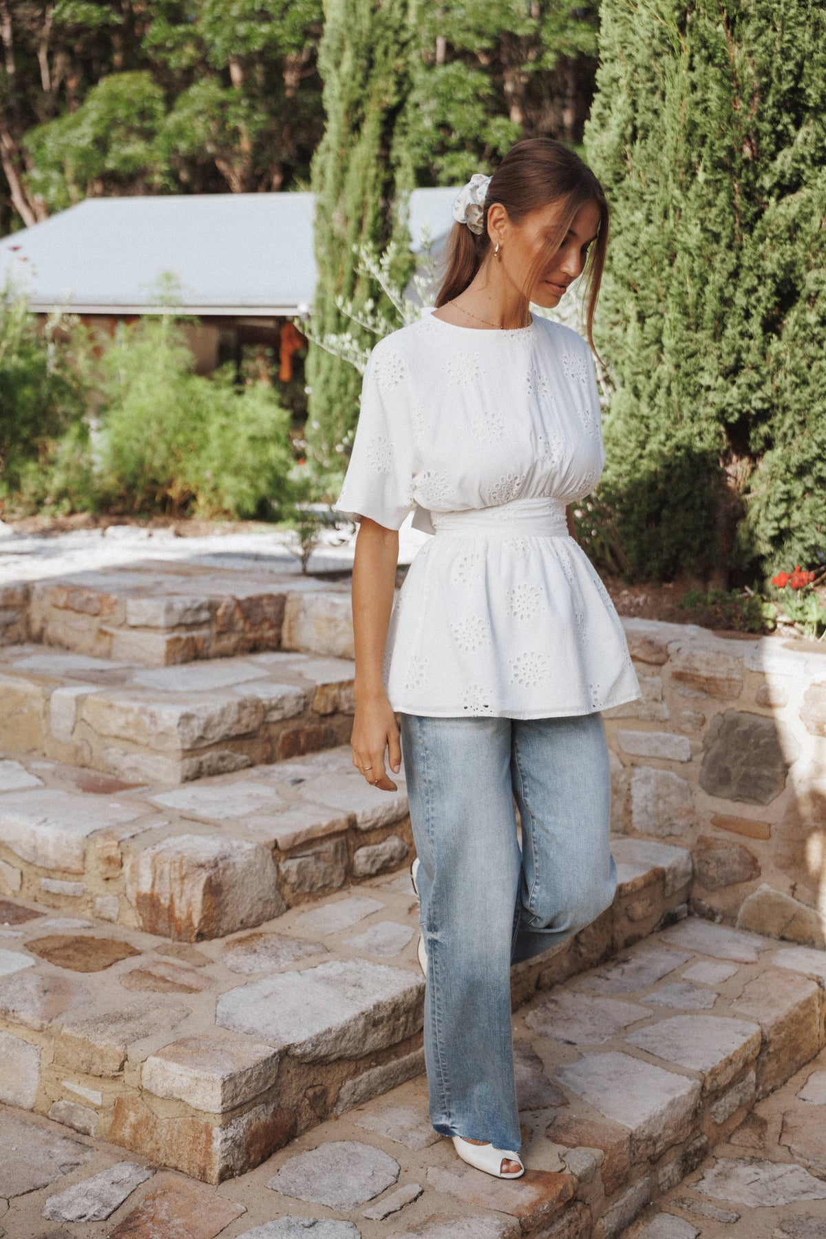 Carmel Tie Back Tunic Top in White Embroidery – view 8 of 8