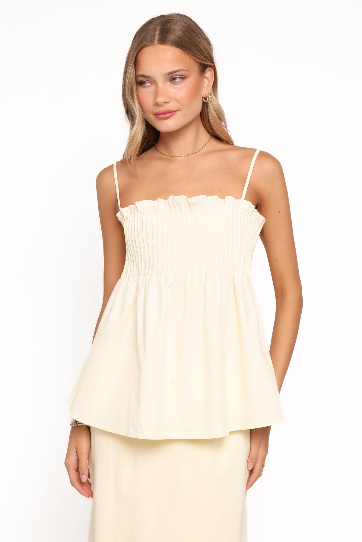 Carson Pleated Top in Butter Yellow – view 2 of 8