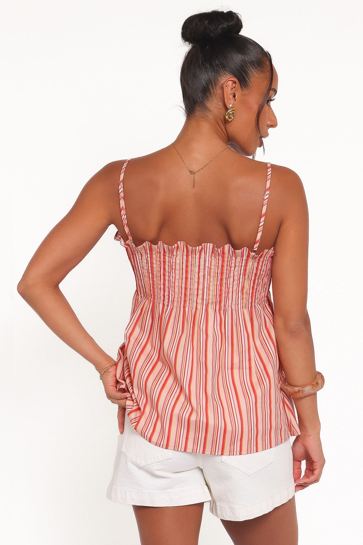 Carson Pleated Top in Peach Stripe – view 5 of 9