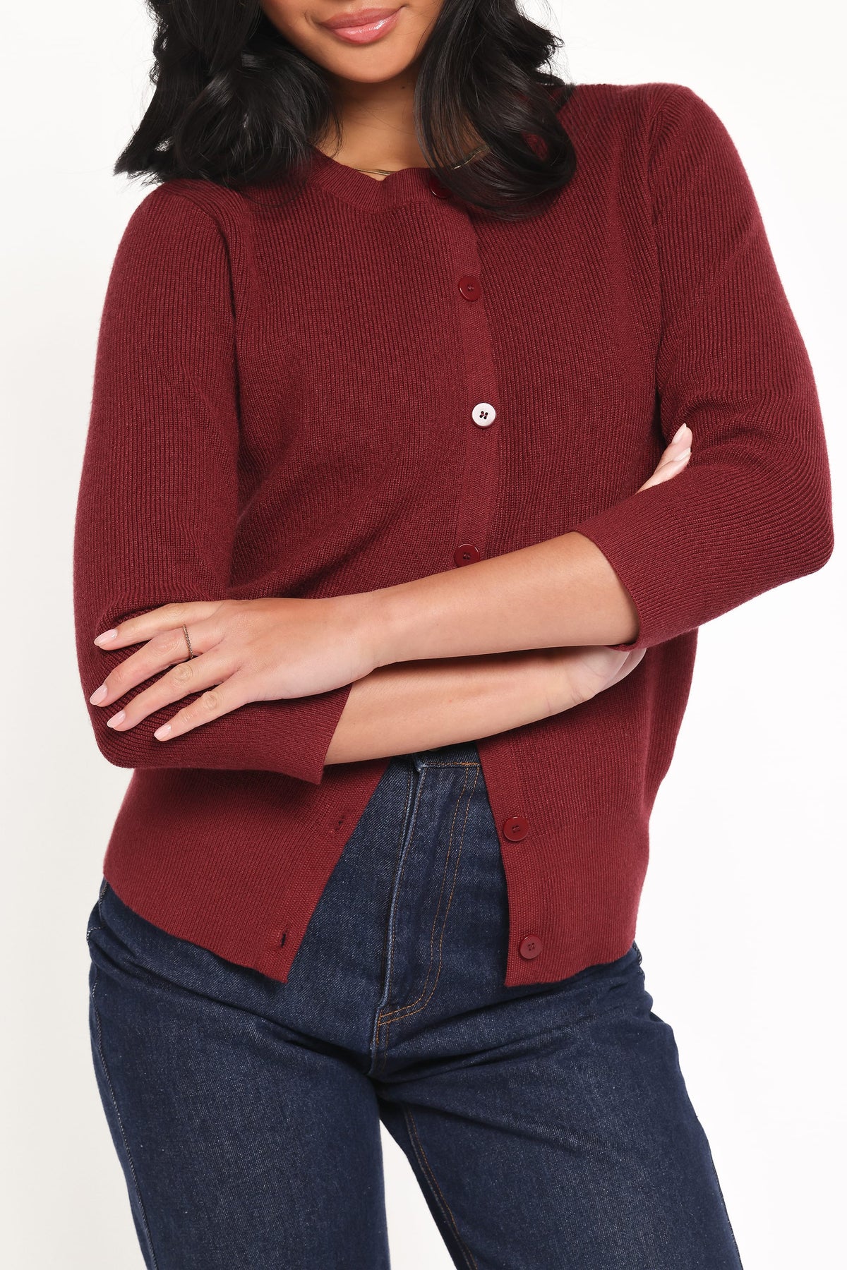 Cataline Button Front Top in Wine – view 2 of 6