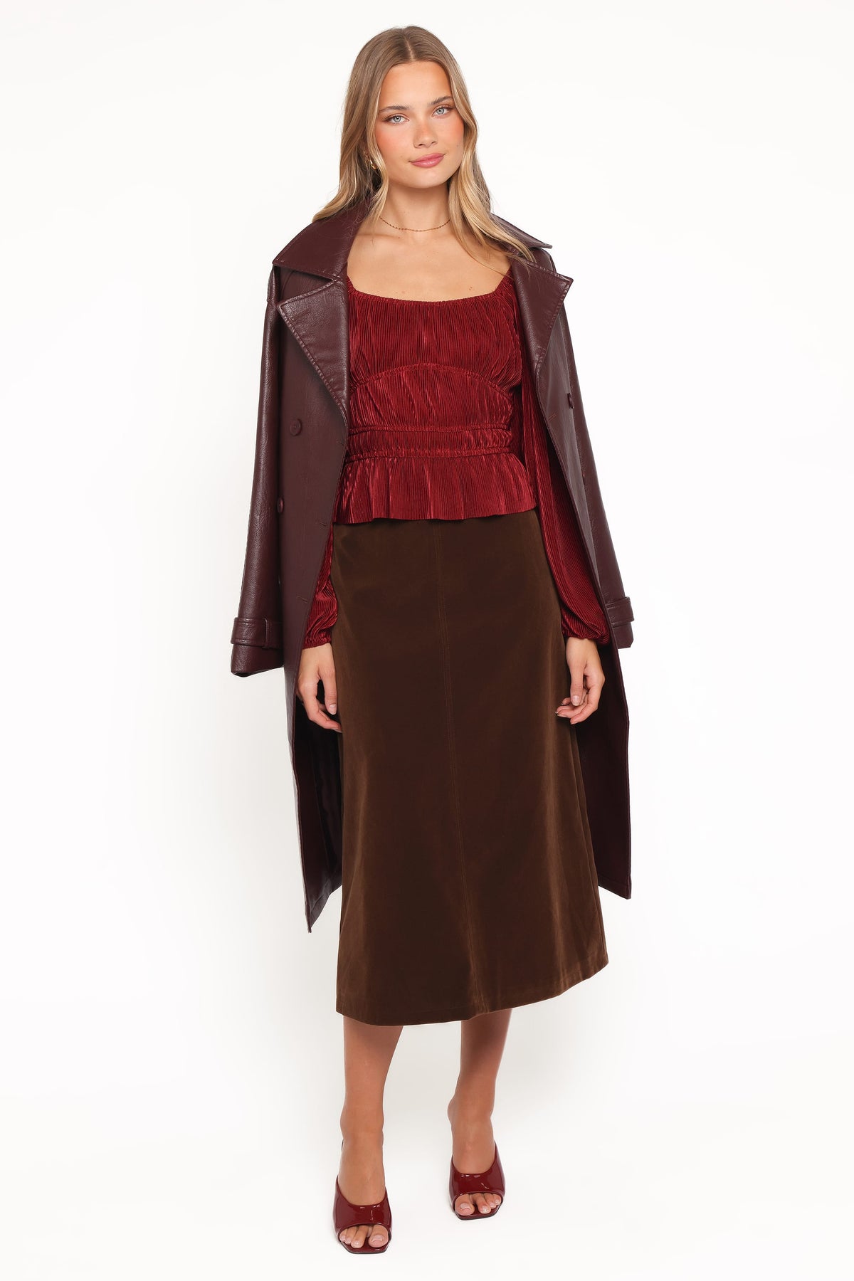 Ceppia Plisse Top in Burgundy – view 6 of 8