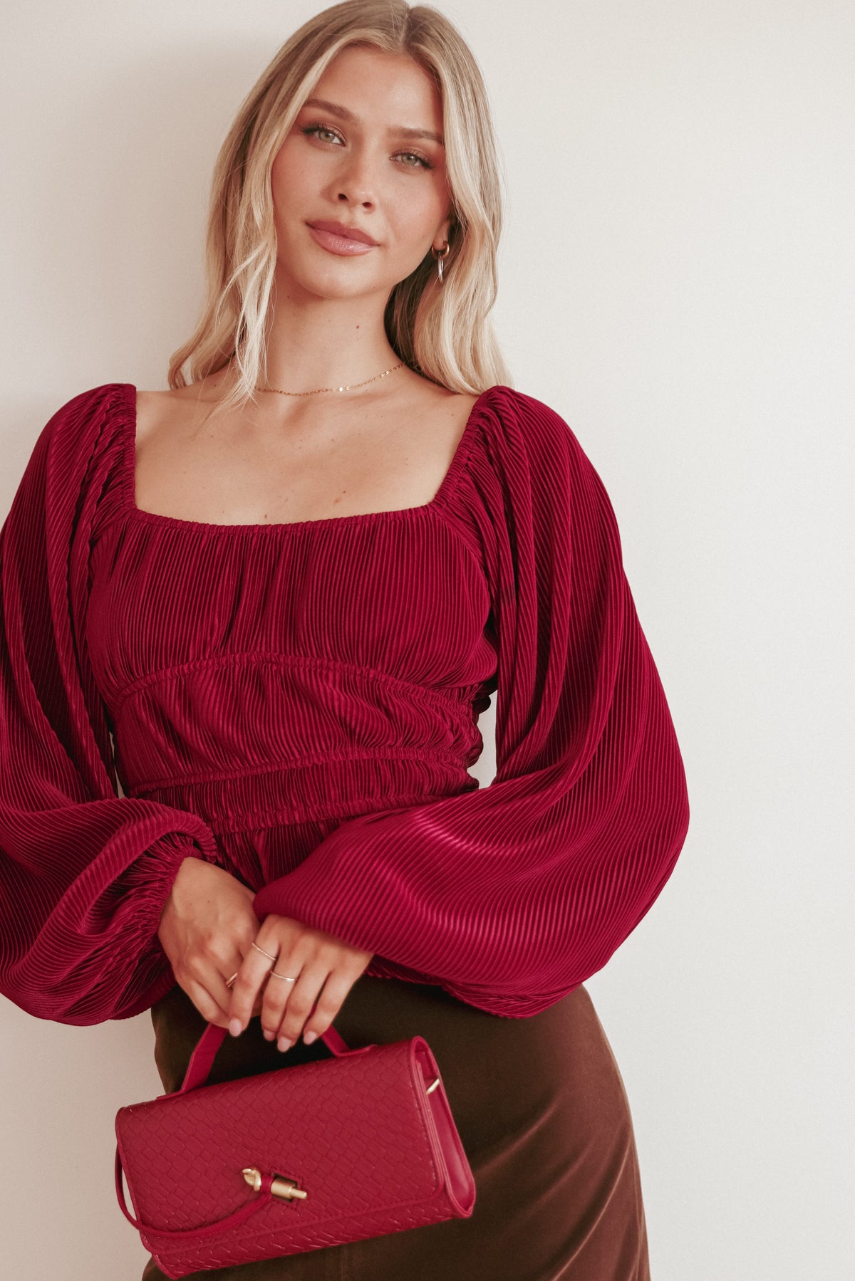 Ceppia Plisse Top in Burgundy – view 8 of 8