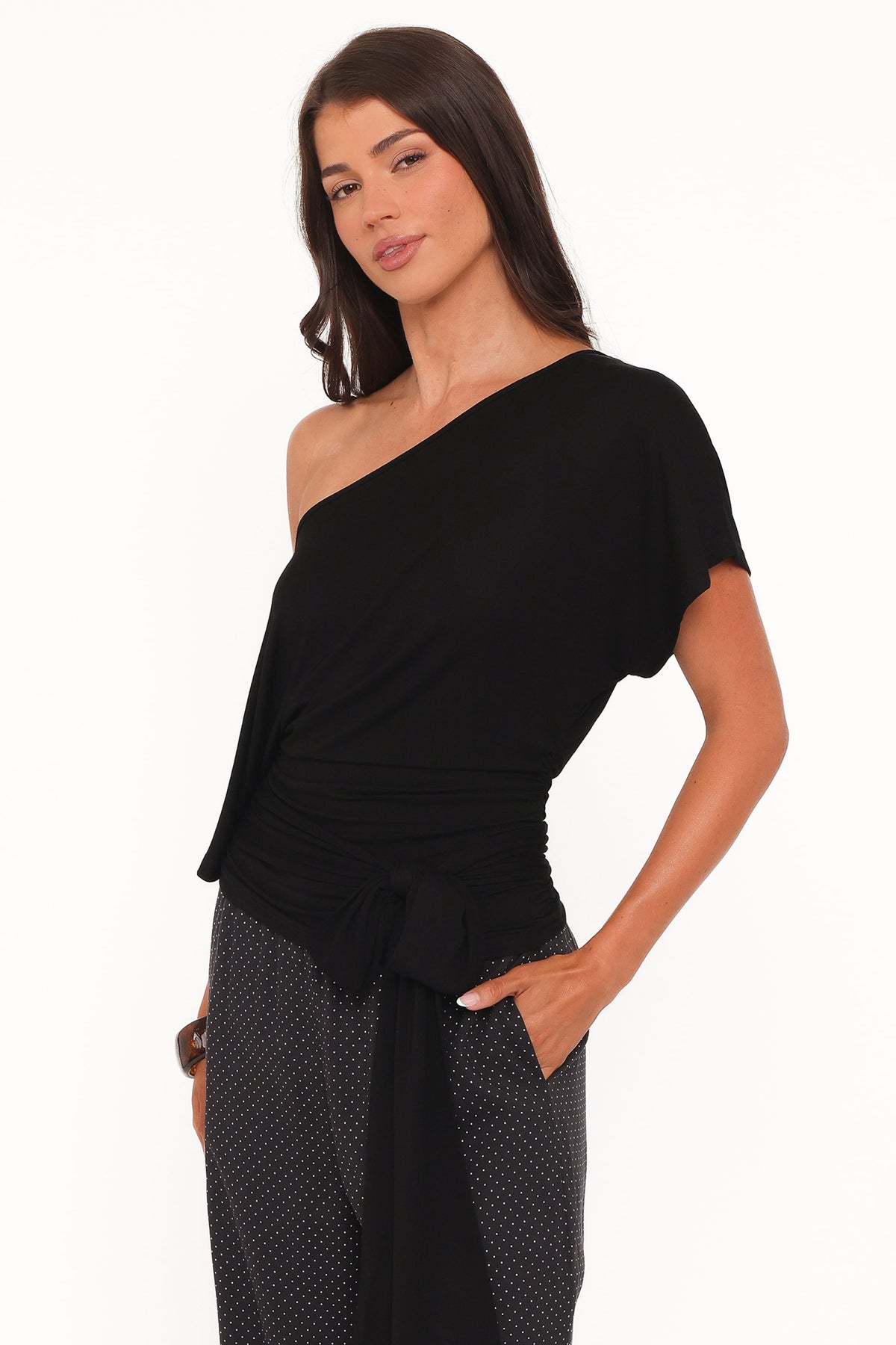Clarke Off The Shoulder Tie Top in Black – view 4 of 8