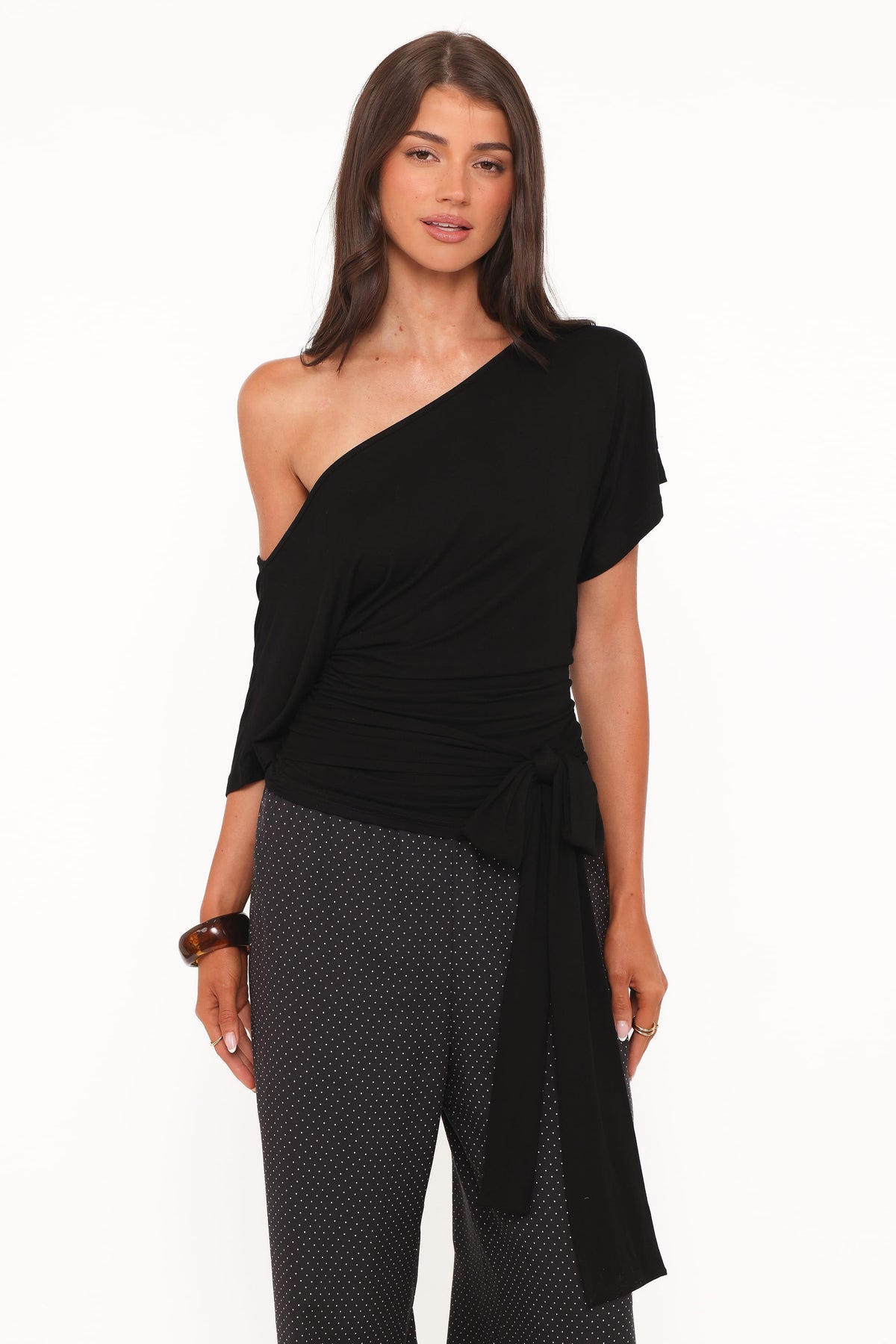 Clarke Off The Shoulder Tie Top in Black – view 2 of 8