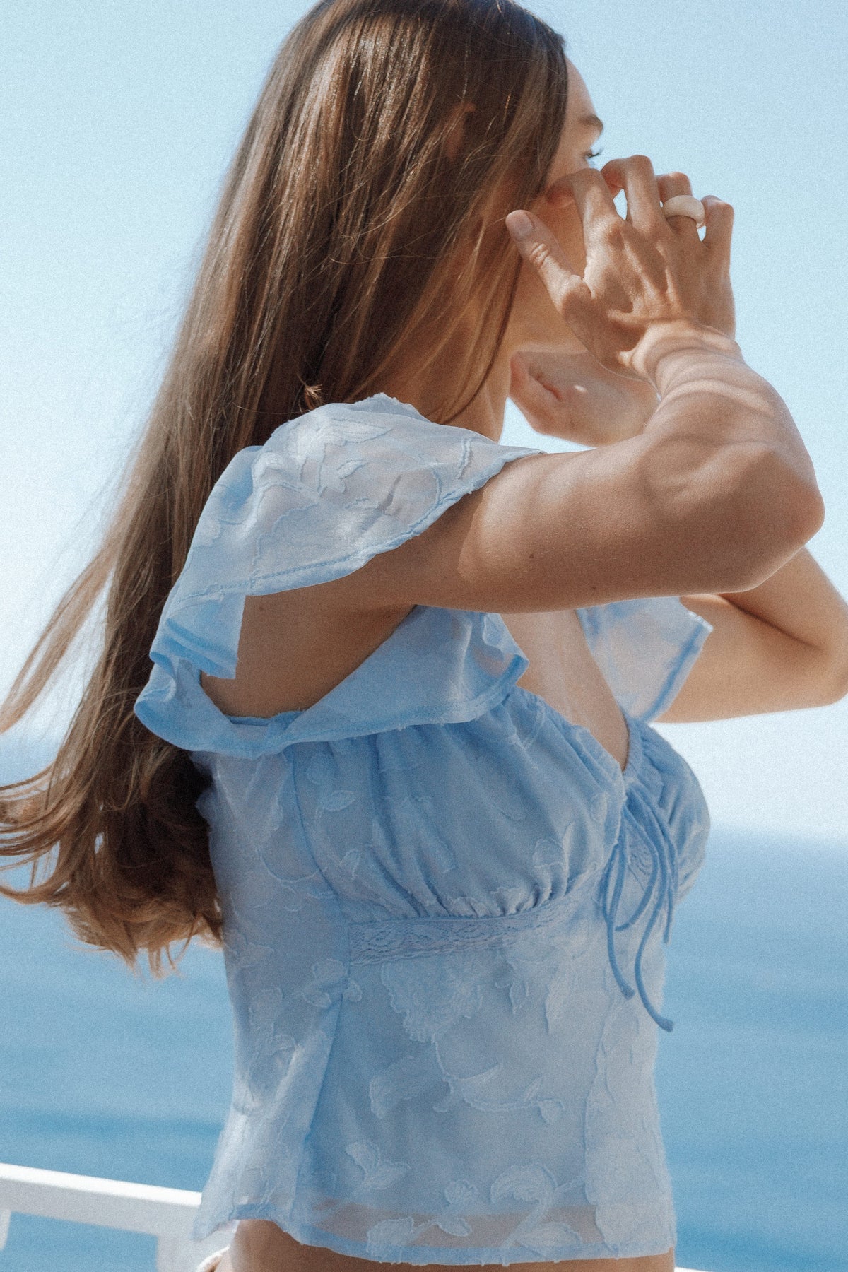 Clodagh Textured Flutter Top in Powder Blue – view 7 of 7