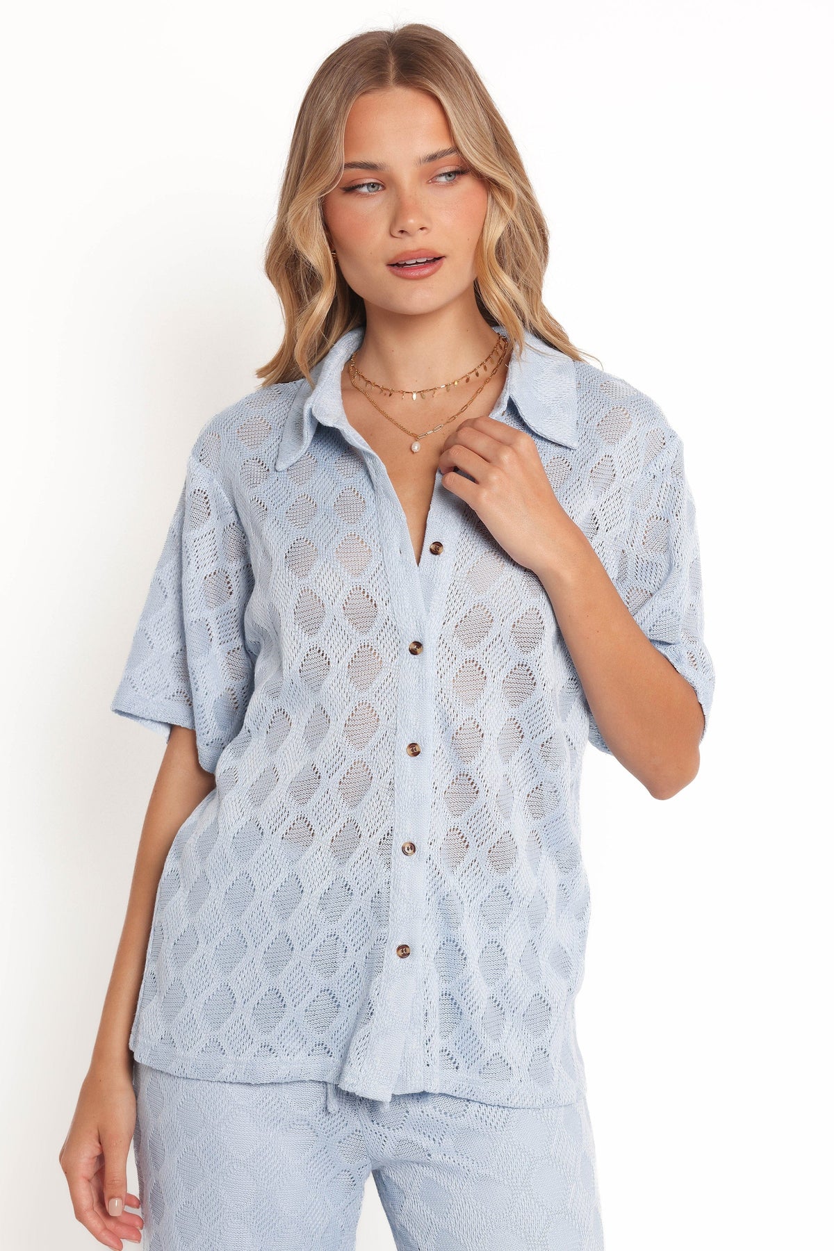 Cora Knit Shirt in Blue – view 2 of 10