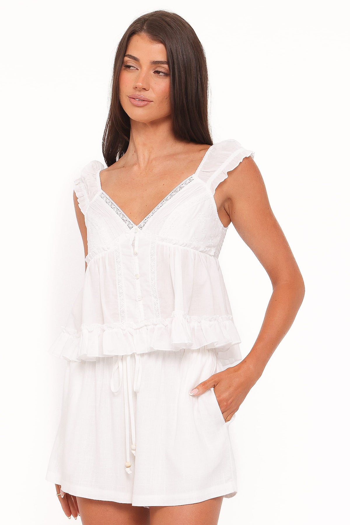 Daisy Cap Sleeve Top in White Broderie – view 4 of 8