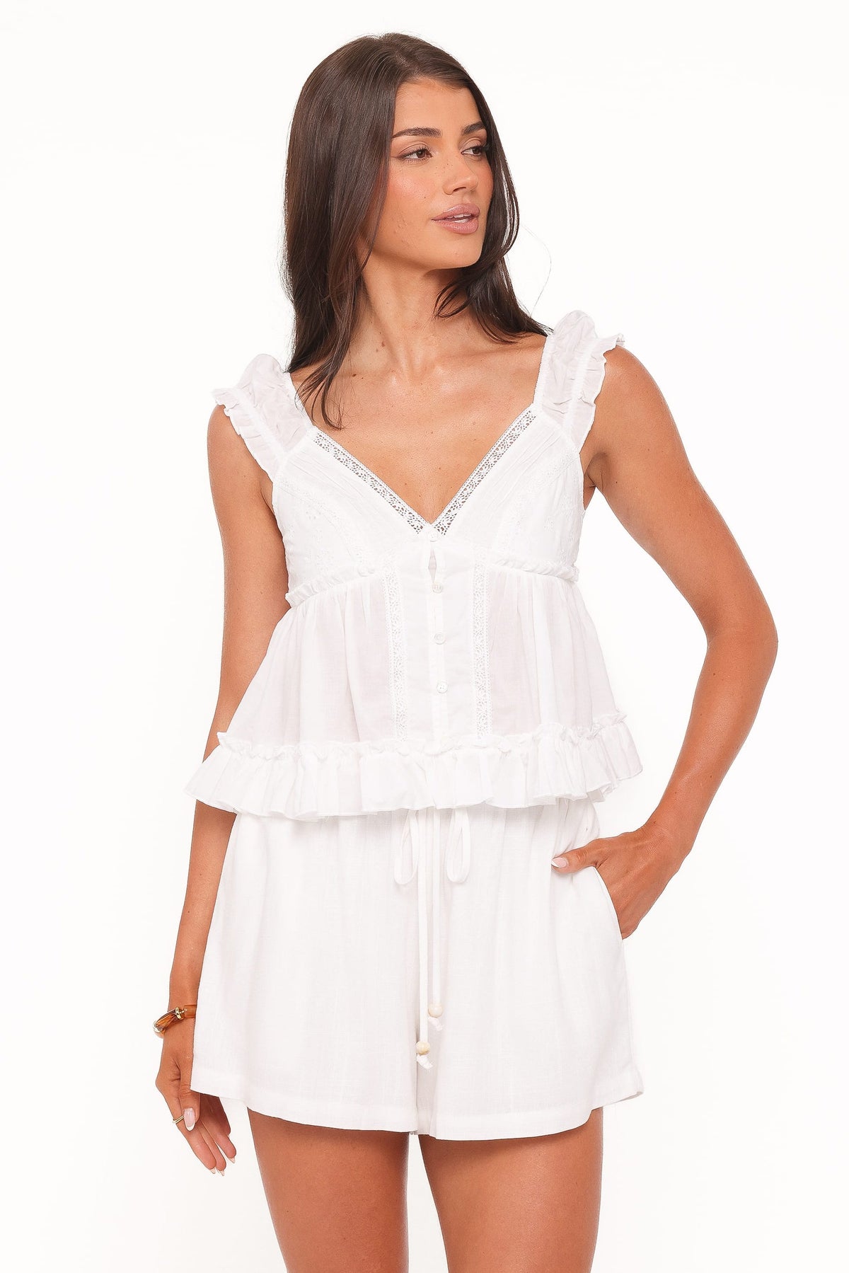 Daisy Cap Sleeve Top in White Broderie – view 3 of 8