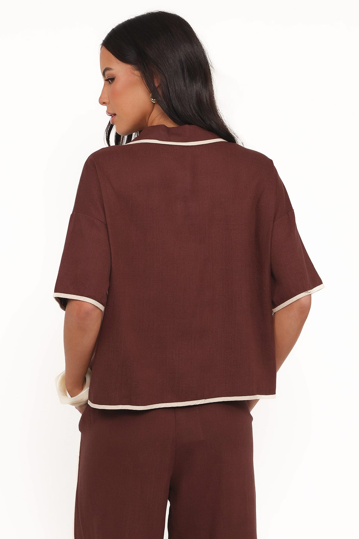 Dalton Tie Top in Brown Cream – view 5 of 7