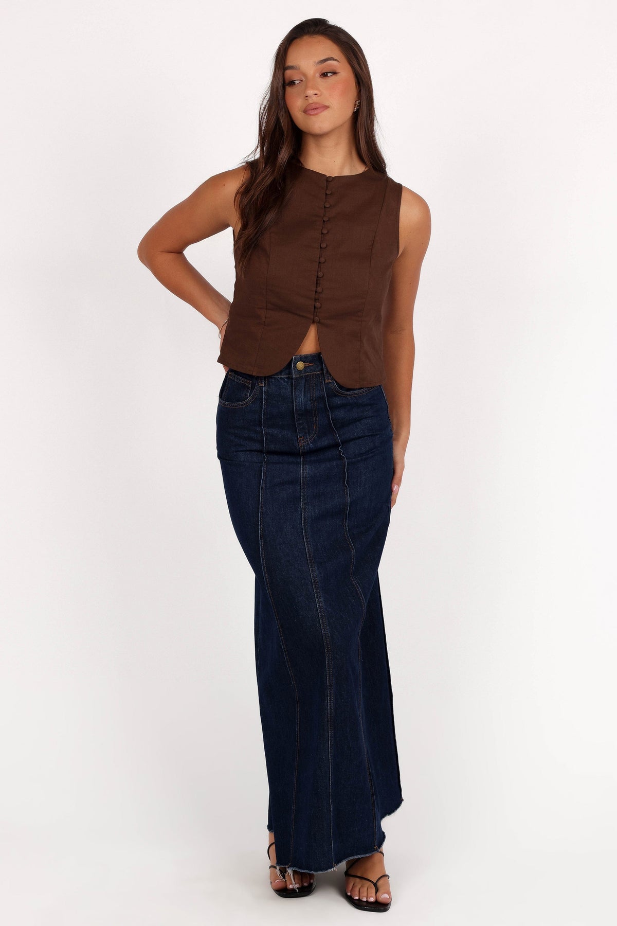 Daniella Linen Vest in Chocolate Brown – view 7 of 9