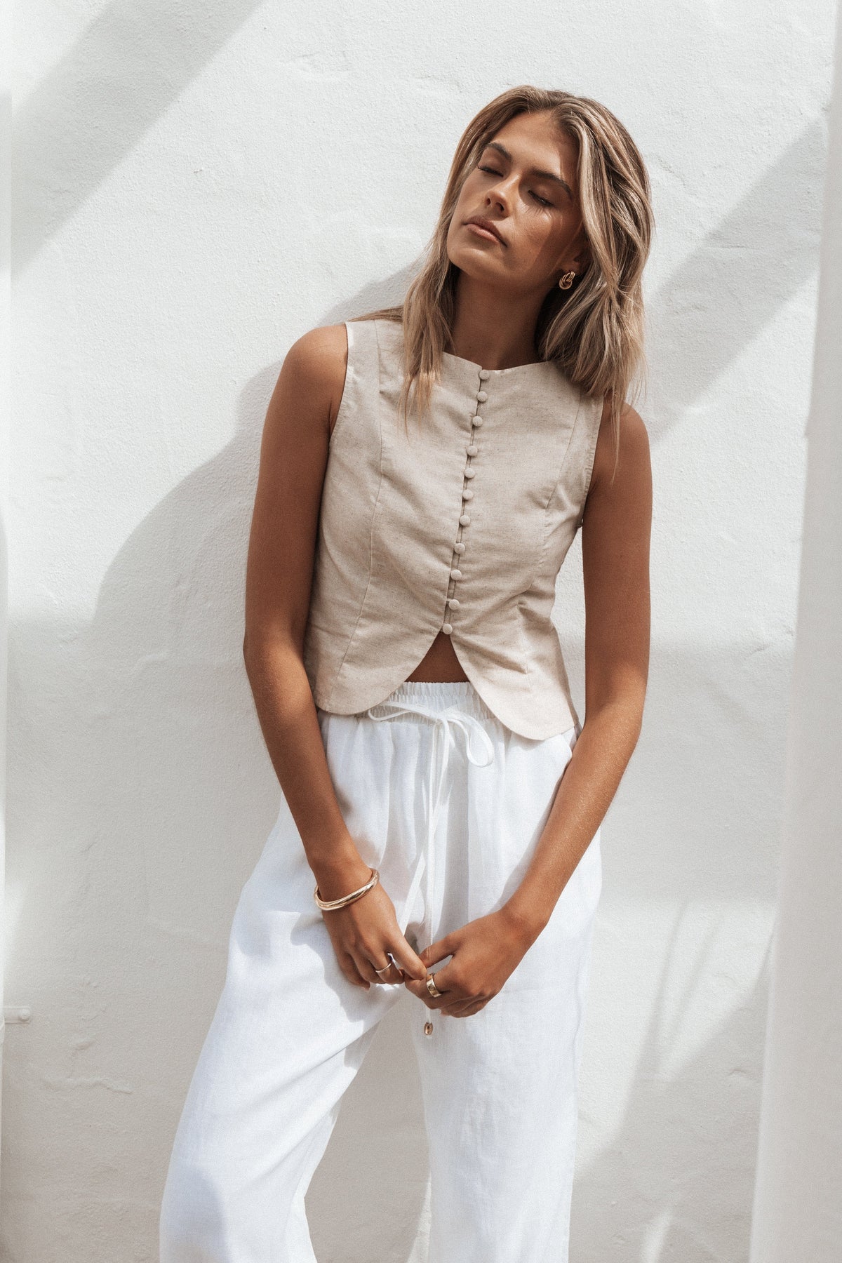 Daniella Linen Vest in Oatmeal – view 9 of 9