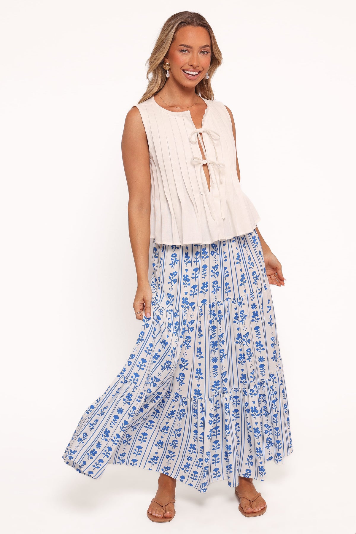 Delia Pleat Tie Top in White – view 6 of 7