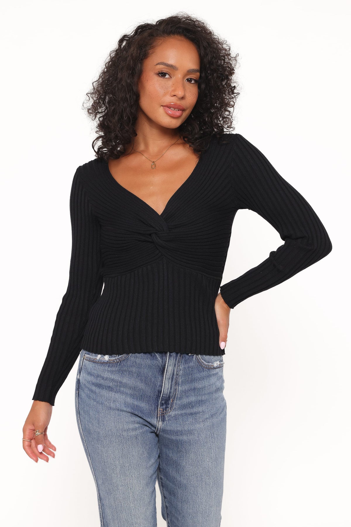 Demi Twist Detail Knit Top in Black – view 2 of 6