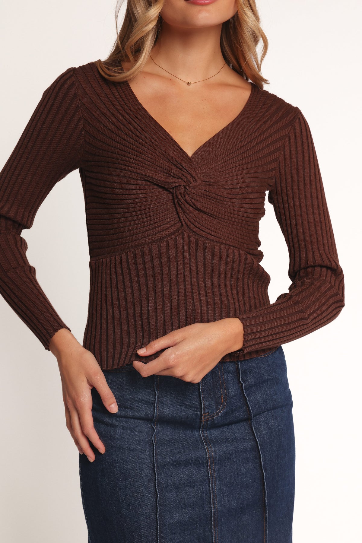 Demi Twist Detail Knit Top in Brown – view 3 of 8