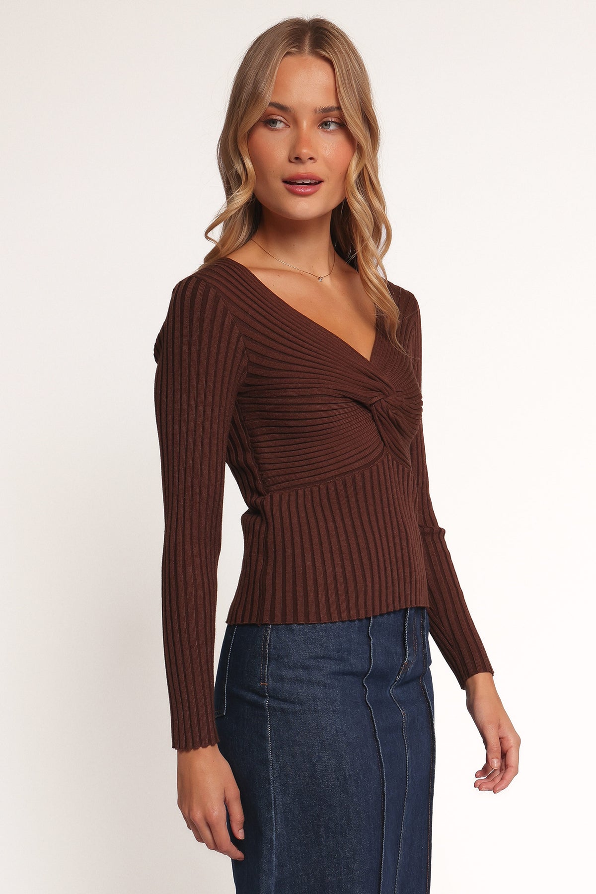 Demi Twist Detail Knit Top in Brown – view 5 of 8
