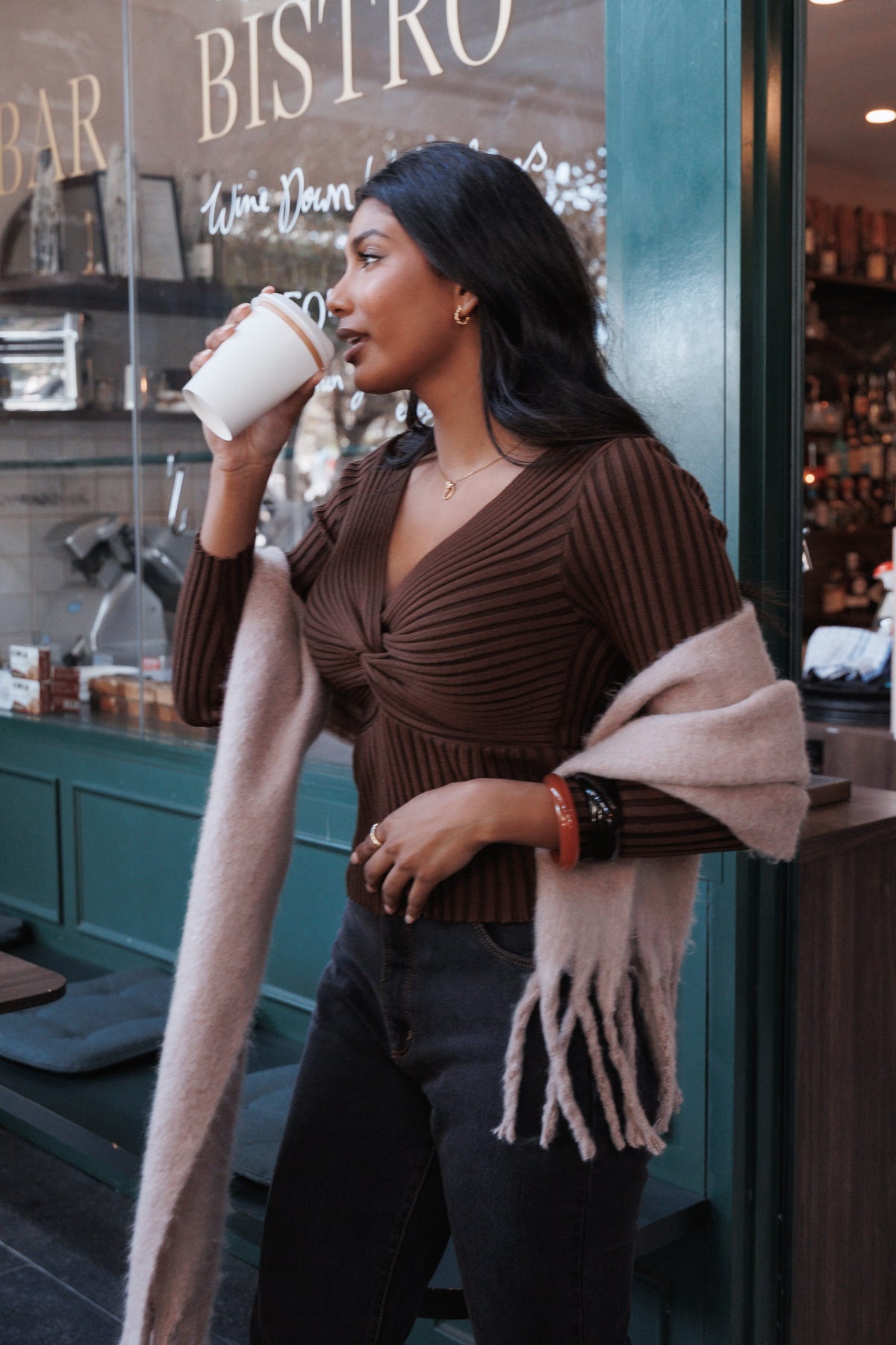 Demi Twist Detail Knit Top in Brown – view 8 of 8