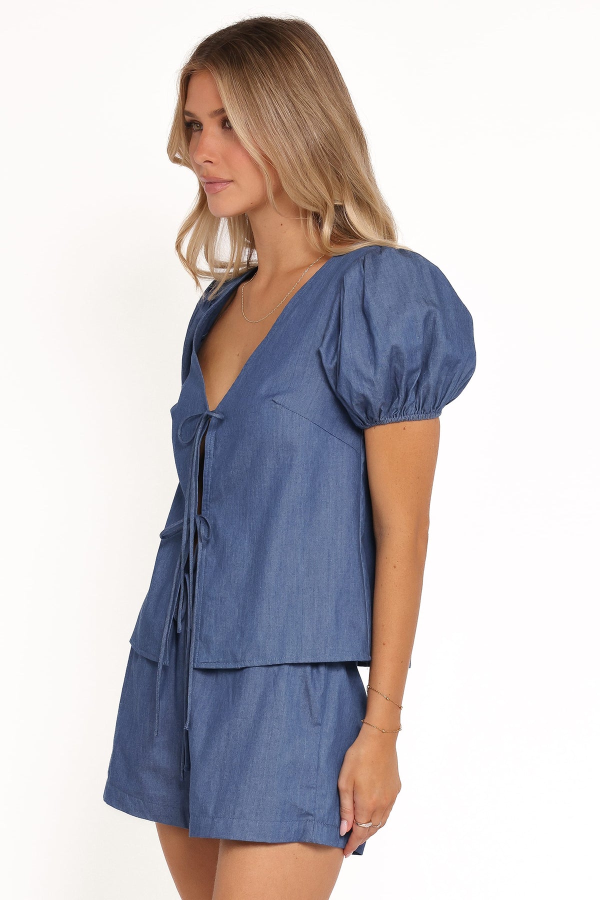 Dominic Tie Front Top in Denim – view 4 of 8