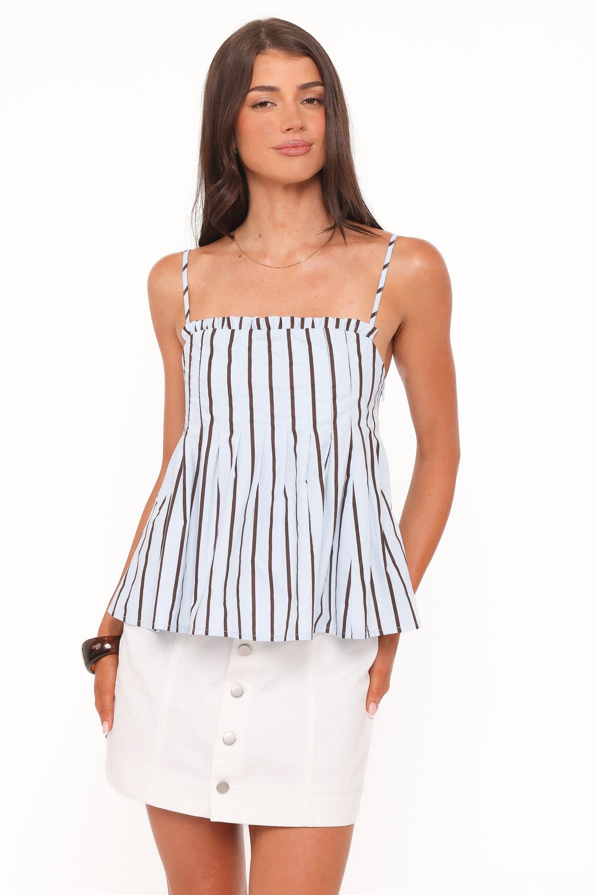 Dulce Top in Blue/Brown Stripe – view 2 of 9