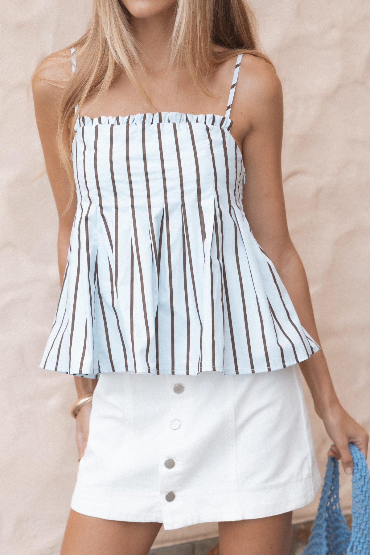 Dulce Top in Blue/Brown Stripe – view 1 of 9