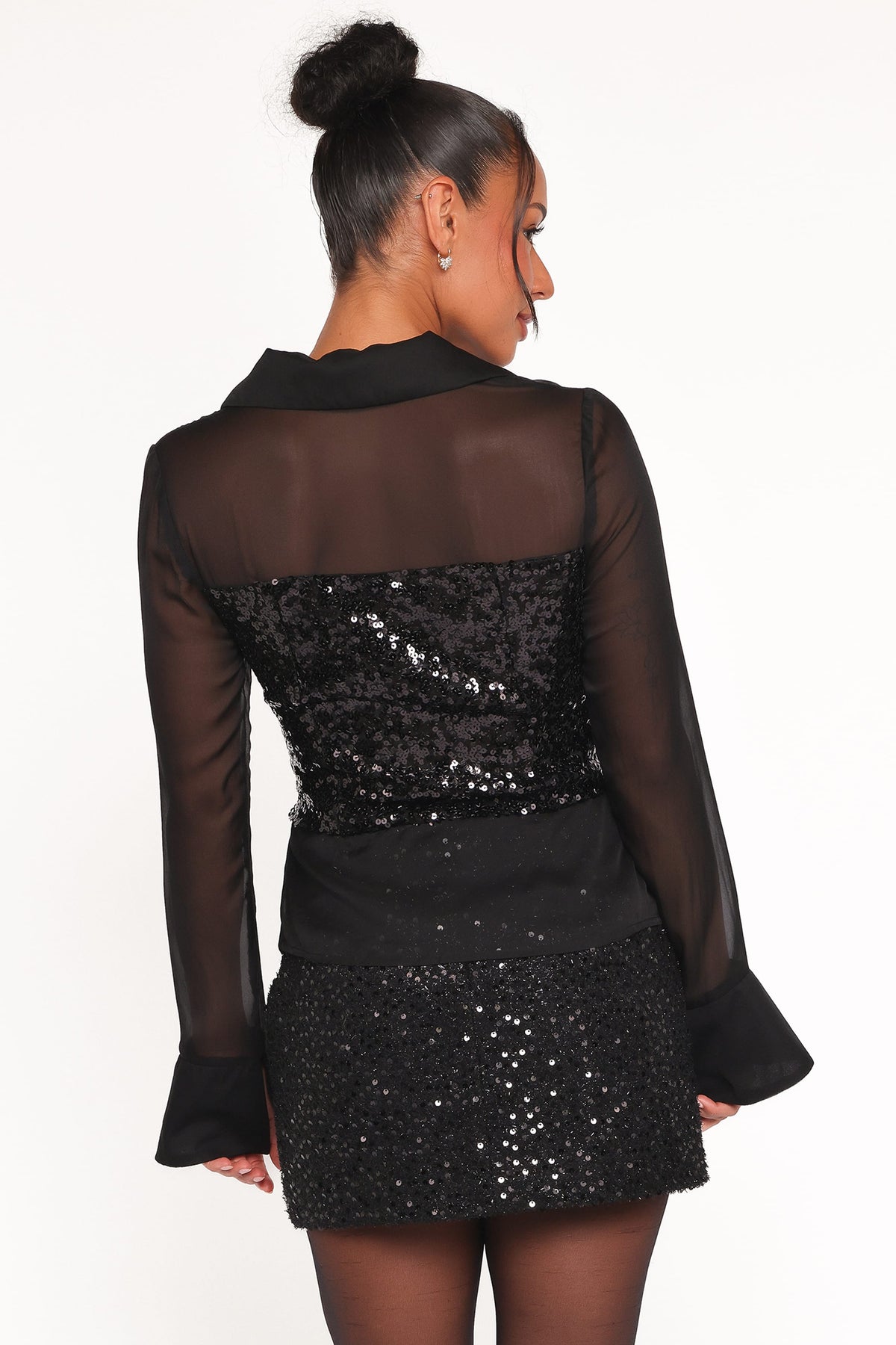Eliana Sheer Sequin Blouse in Black – view 5 of 8