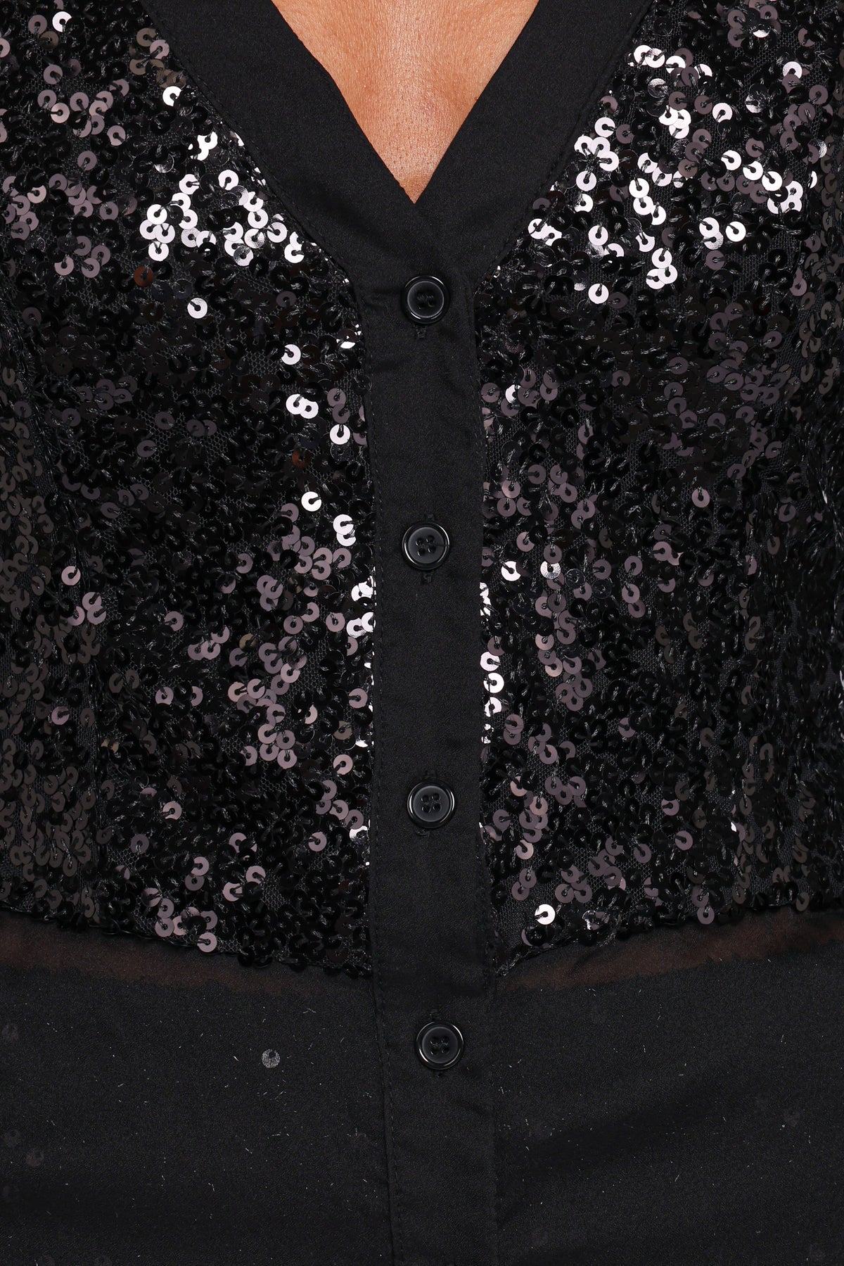 Eliana Sheer Sequin Blouse in Black – view 7 of 8
