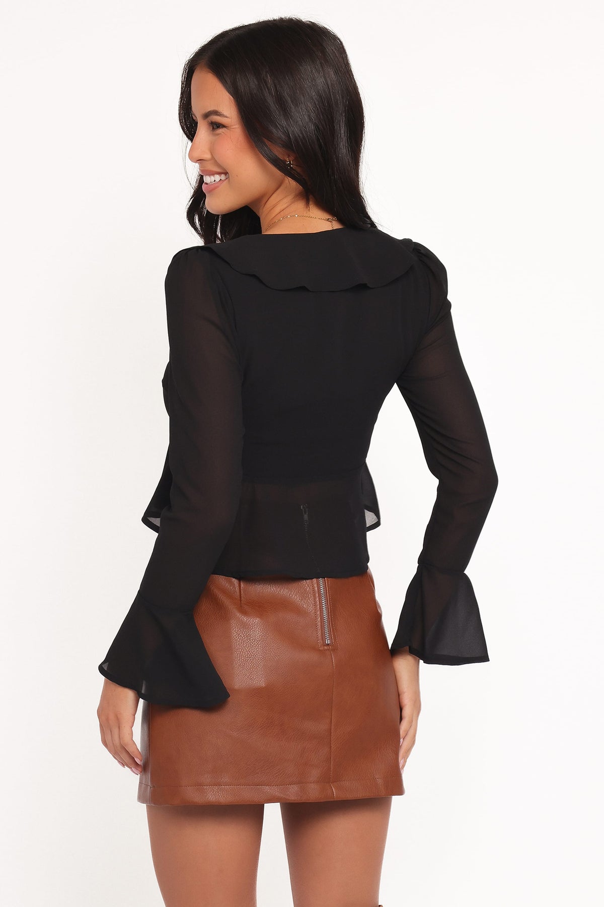 Elora Chiffon Ruffle Front Top in Black – view 4 of 6
