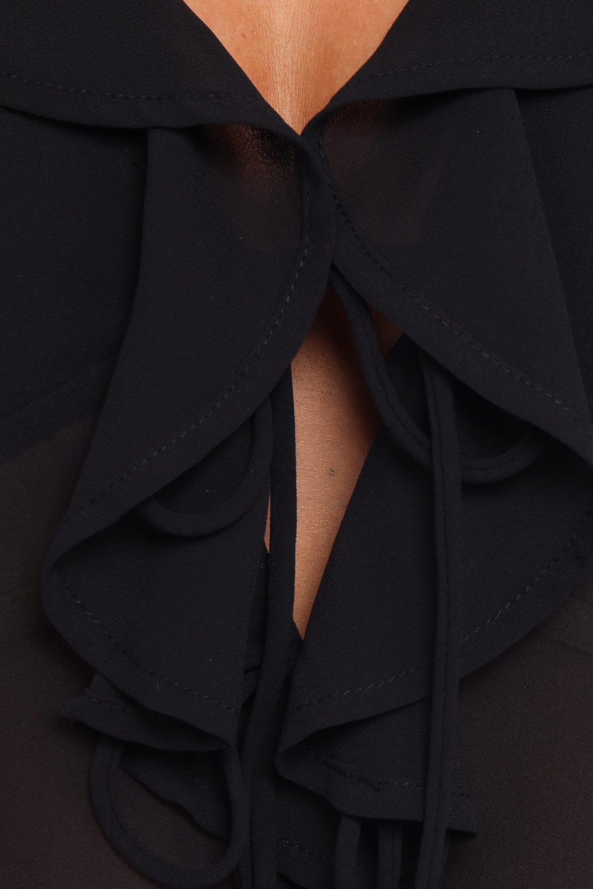 Elora Chiffon Ruffle Front Top in Black – view 6 of 6