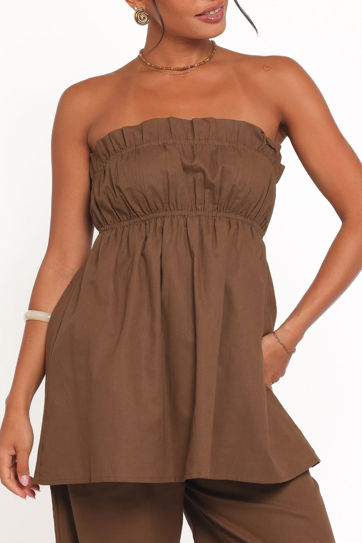 Ember Strapless Tunic Top in Brown – view 3 of 7