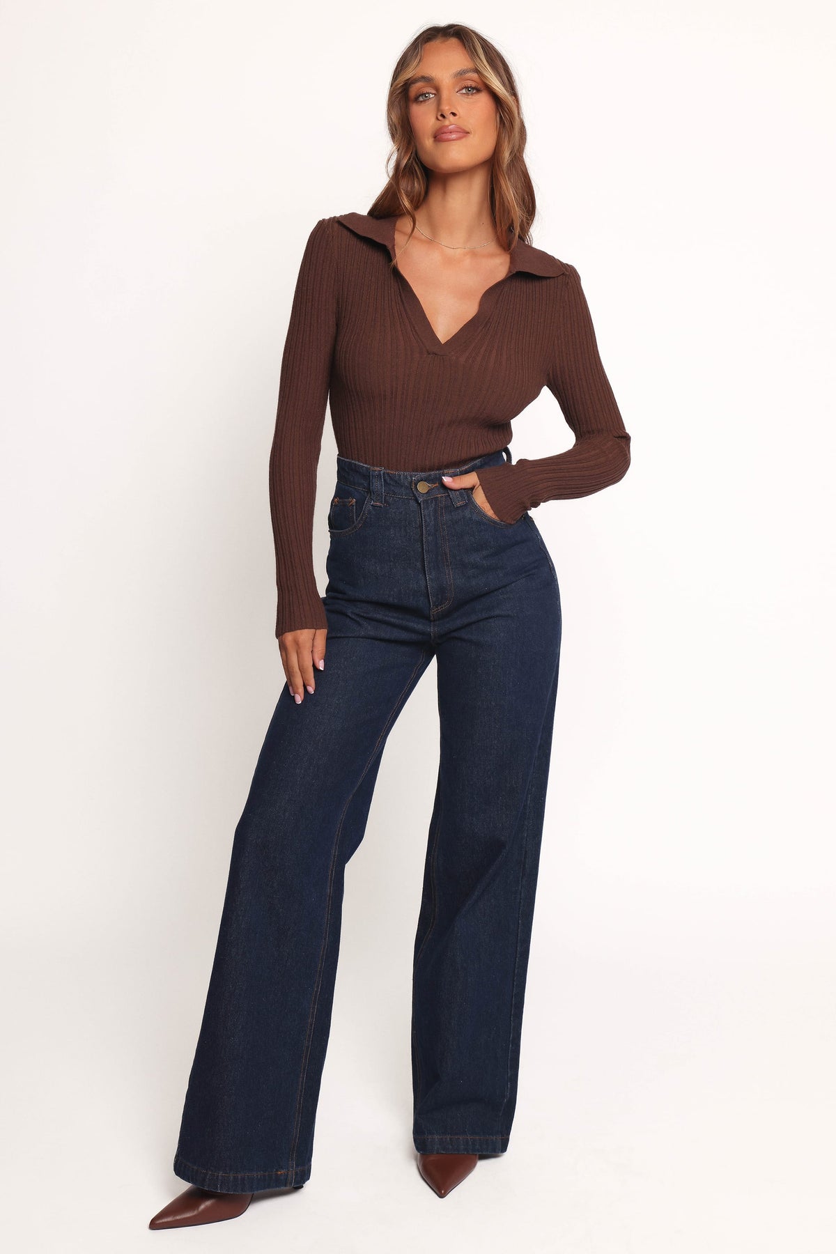 Emmerson Long Sleeve Knit Top in Chocolate – view 6 of 7