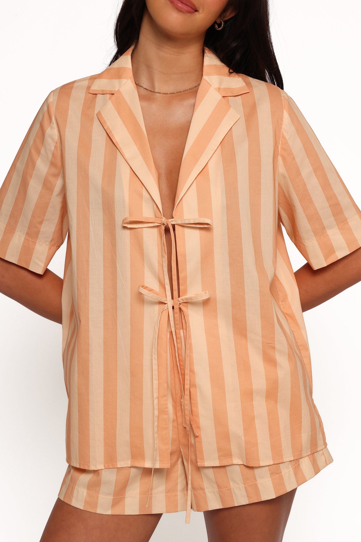 Essie Tie Front Shirt in Terracotta Stripe – view 2 of 8