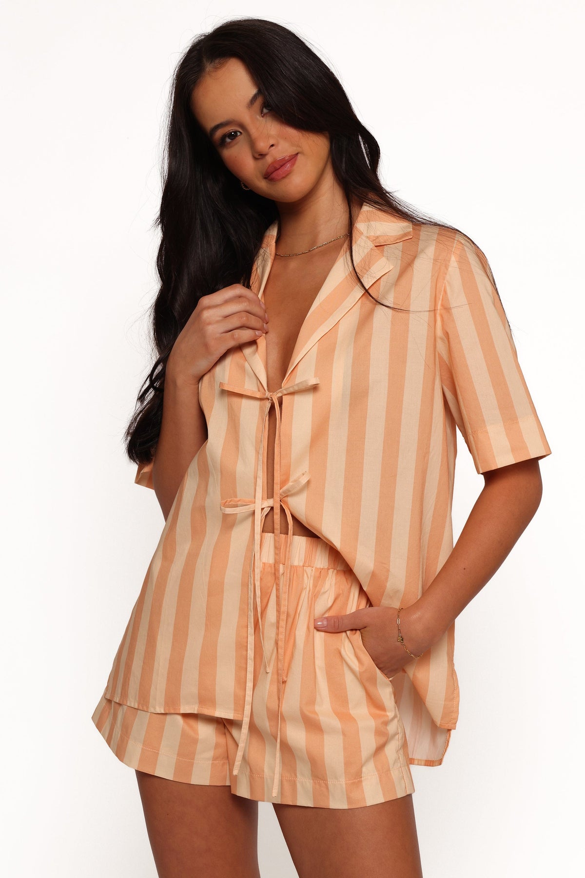 Essie Tie Front Shirt in Terracotta Stripe – view 3 of 8