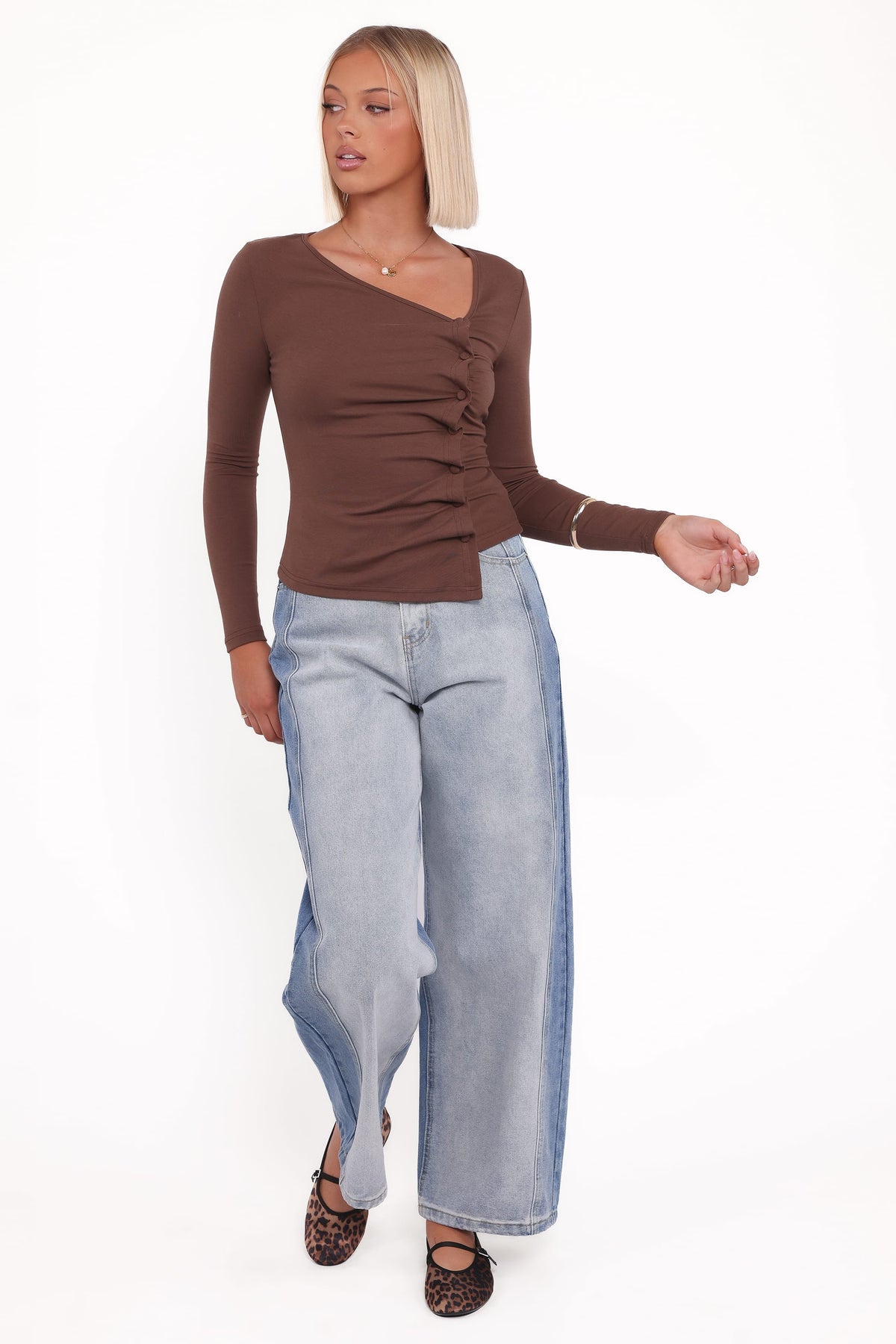 Ethel Asymmetrical Knit Top in Chocolate – view 3 of 7