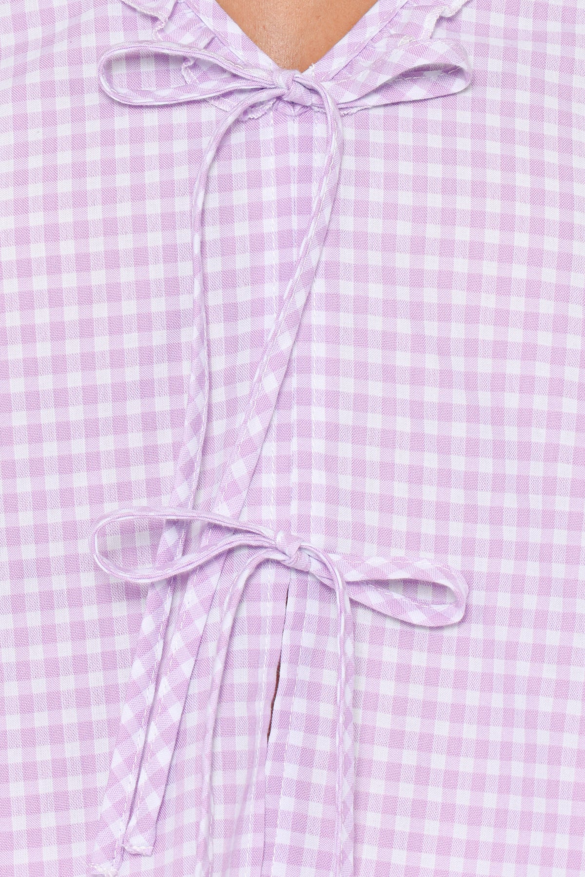 Fainche Front Tie Top in Lilac Gingham – view 8 of 9