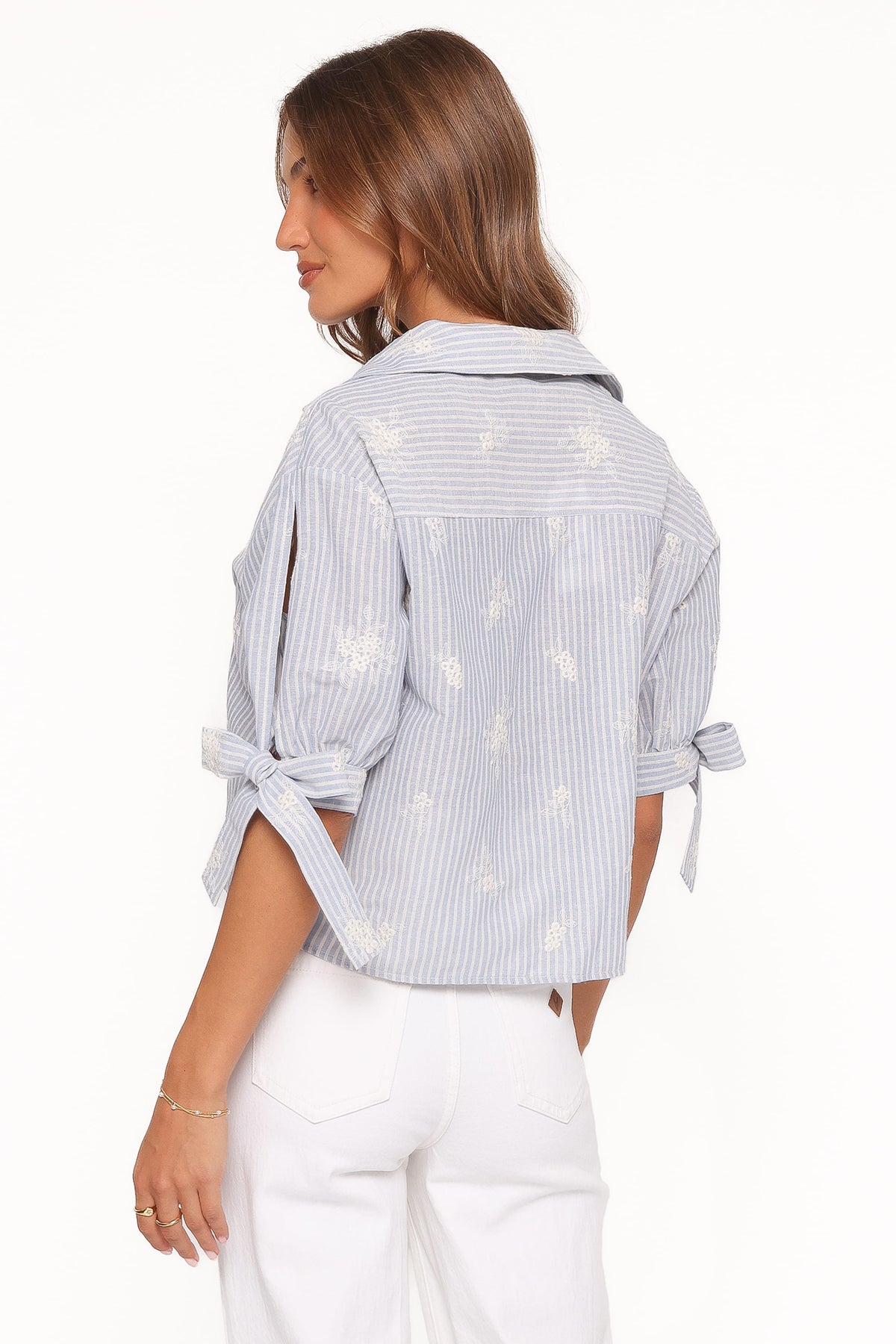 Floriana Tie Sleeve Shirt in Blue Stripe – view 5 of 7