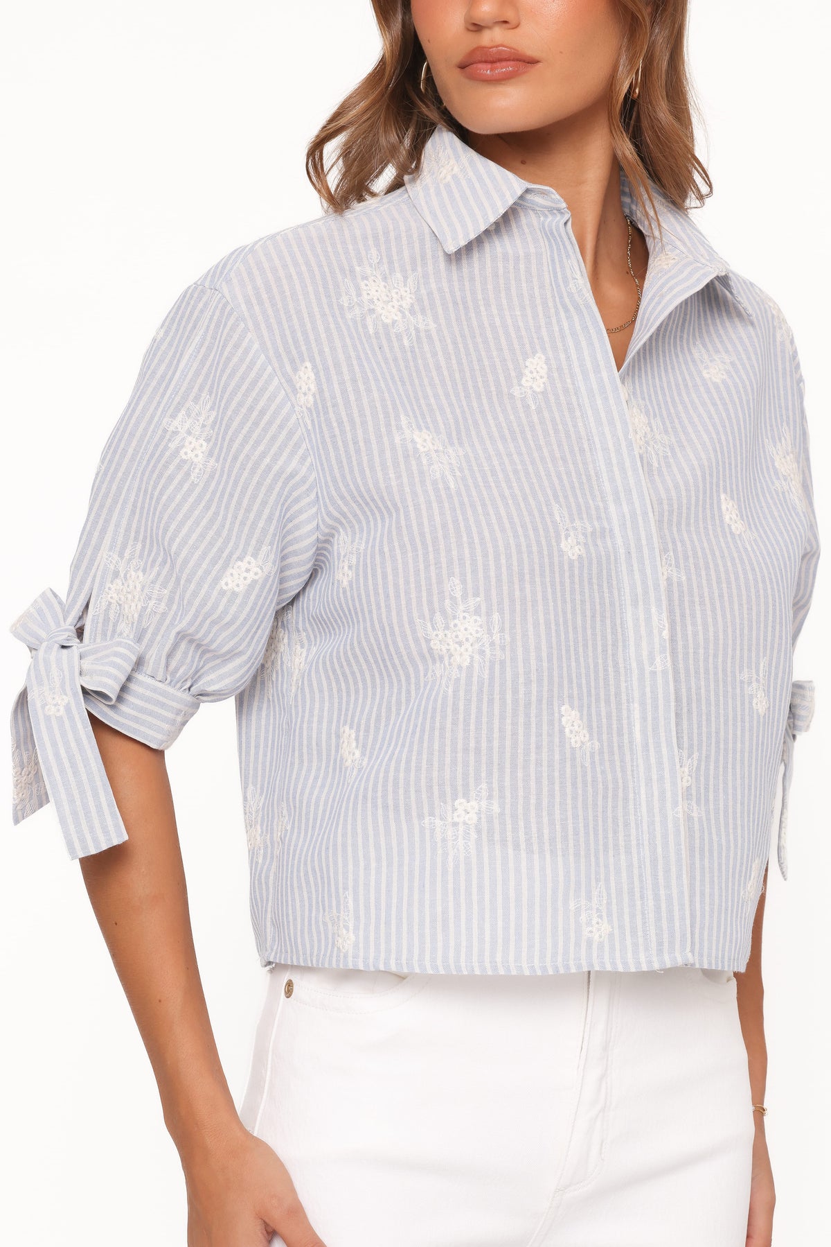 Floriana Tie Sleeve Shirt in Blue Stripe – view 1 of 7