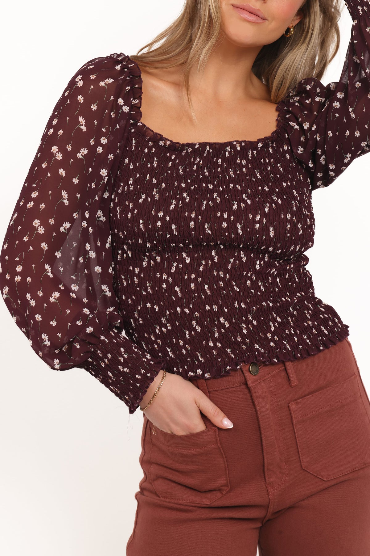 Greta Top in Burgundy Floral – view 6 of 7