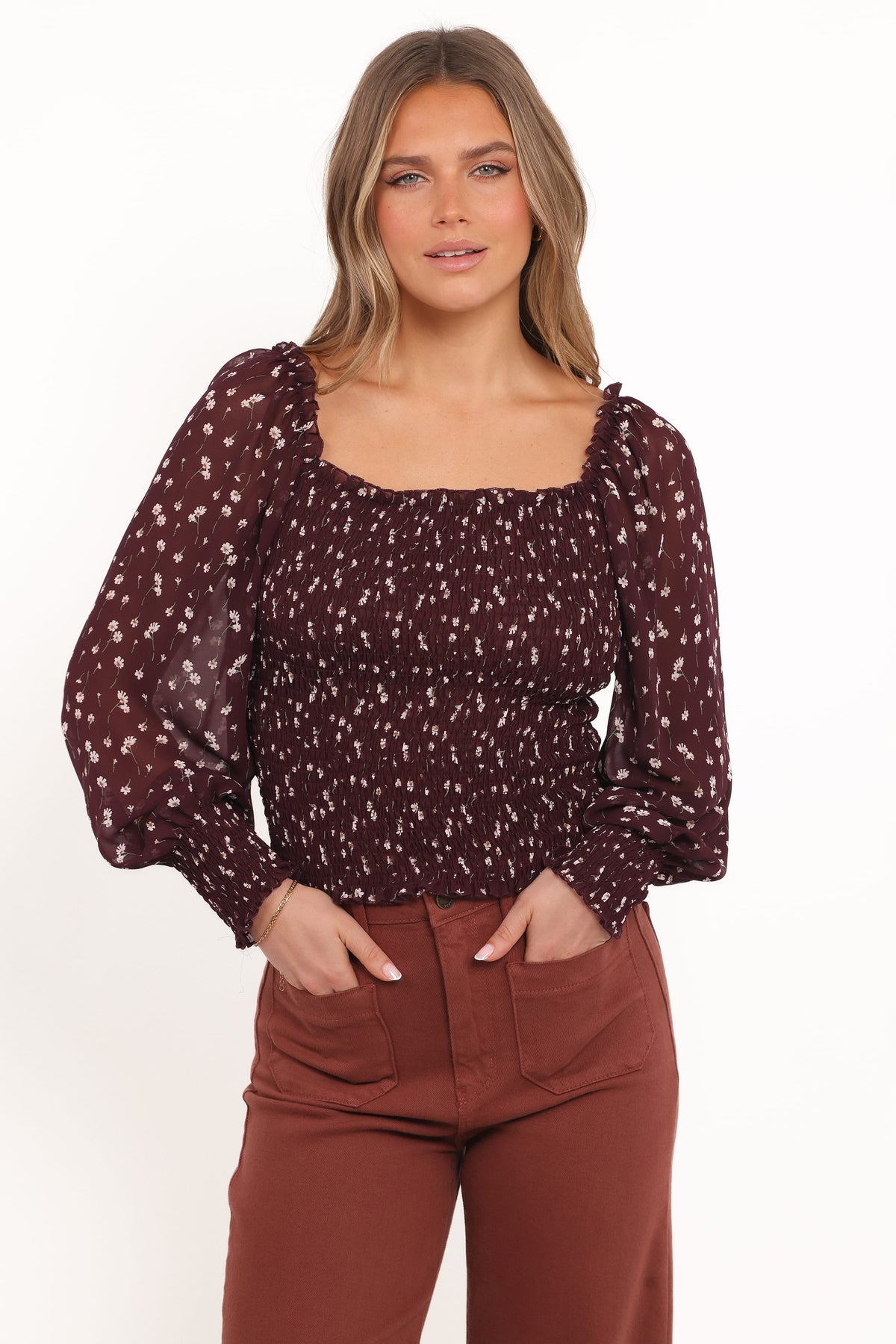 Greta Top in Burgundy Floral – view 2 of 7