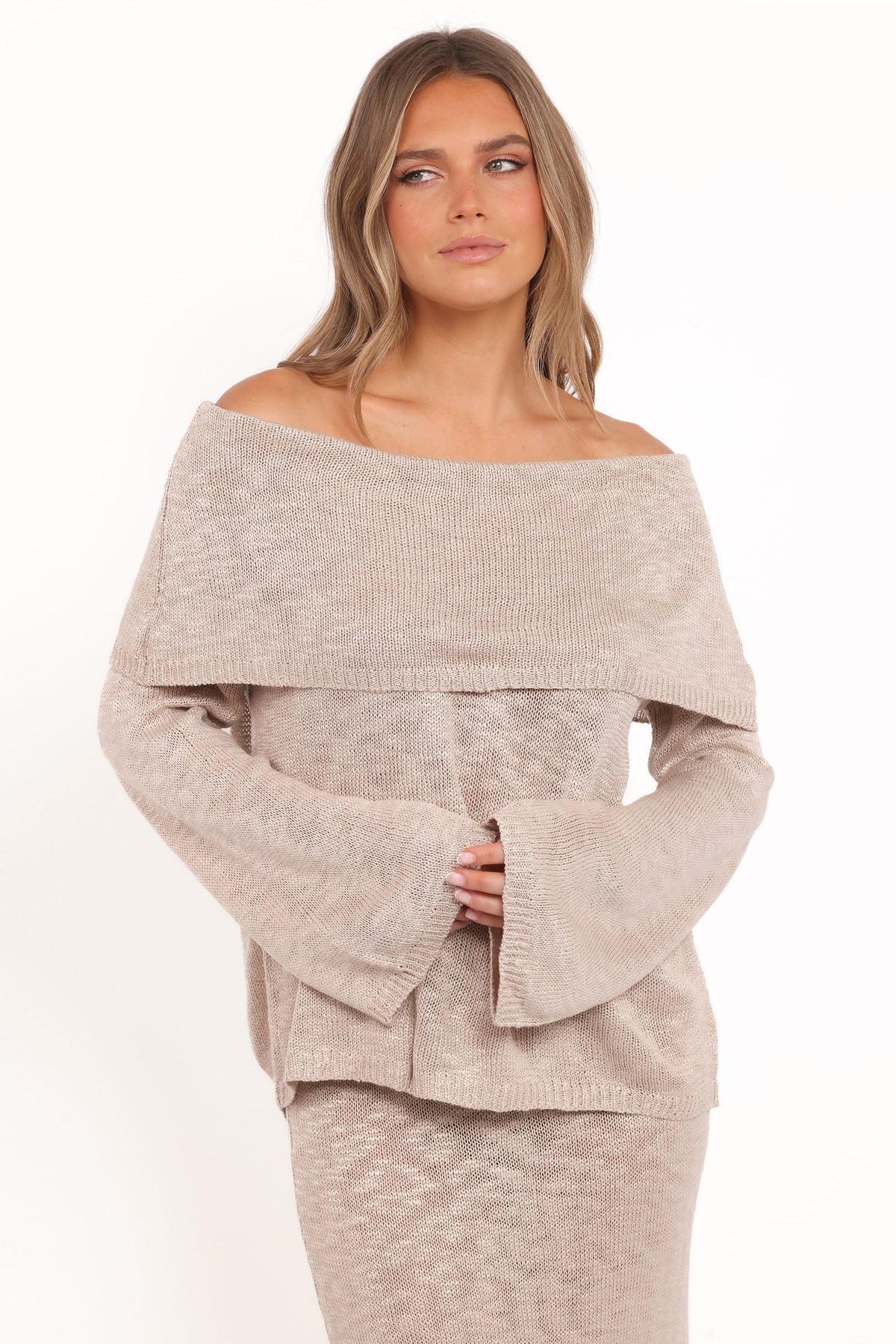 Indya Off Shoulder Top in Oatmeal – view 1 of 6