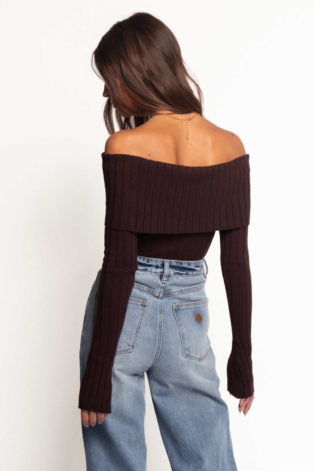 Inora Off Shoulder Knit Top in Chocolate – view 5 of 7