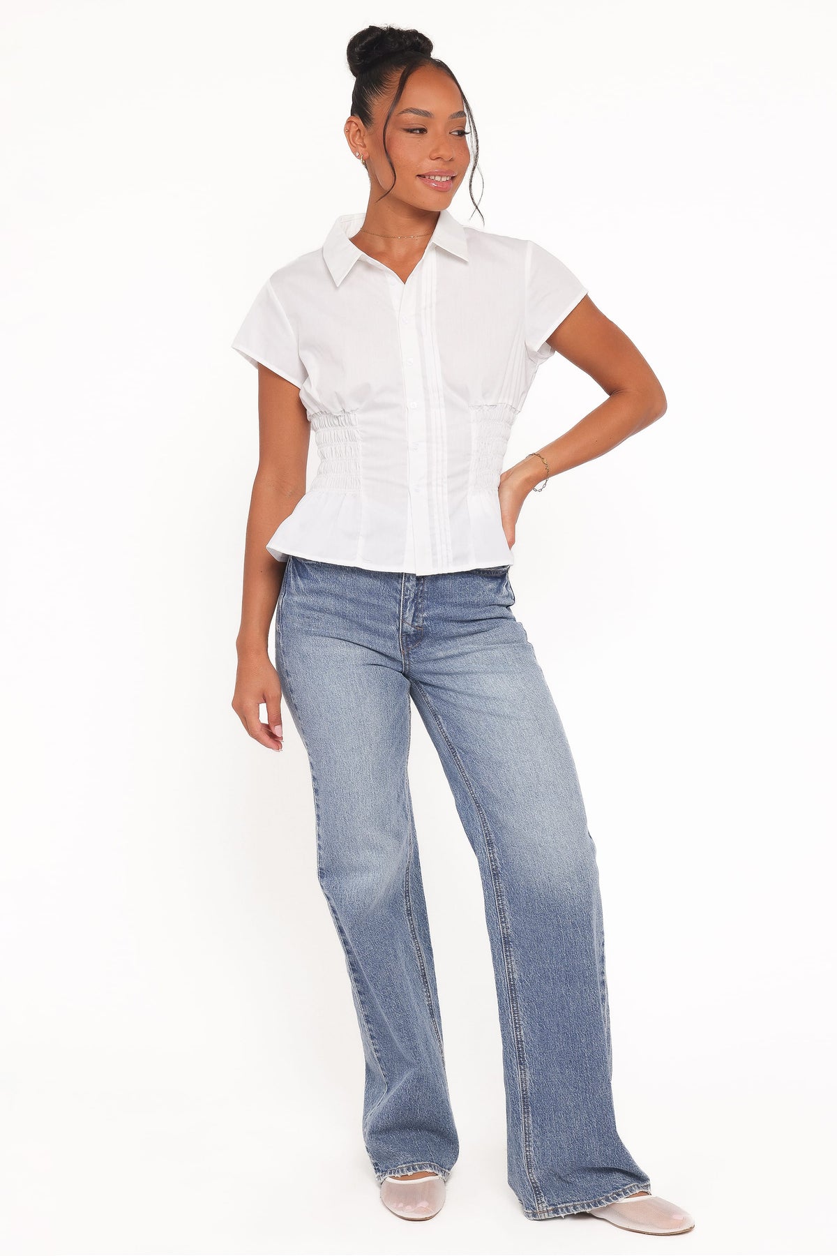 Ione Peplum Shirt in White – view 2 of 7