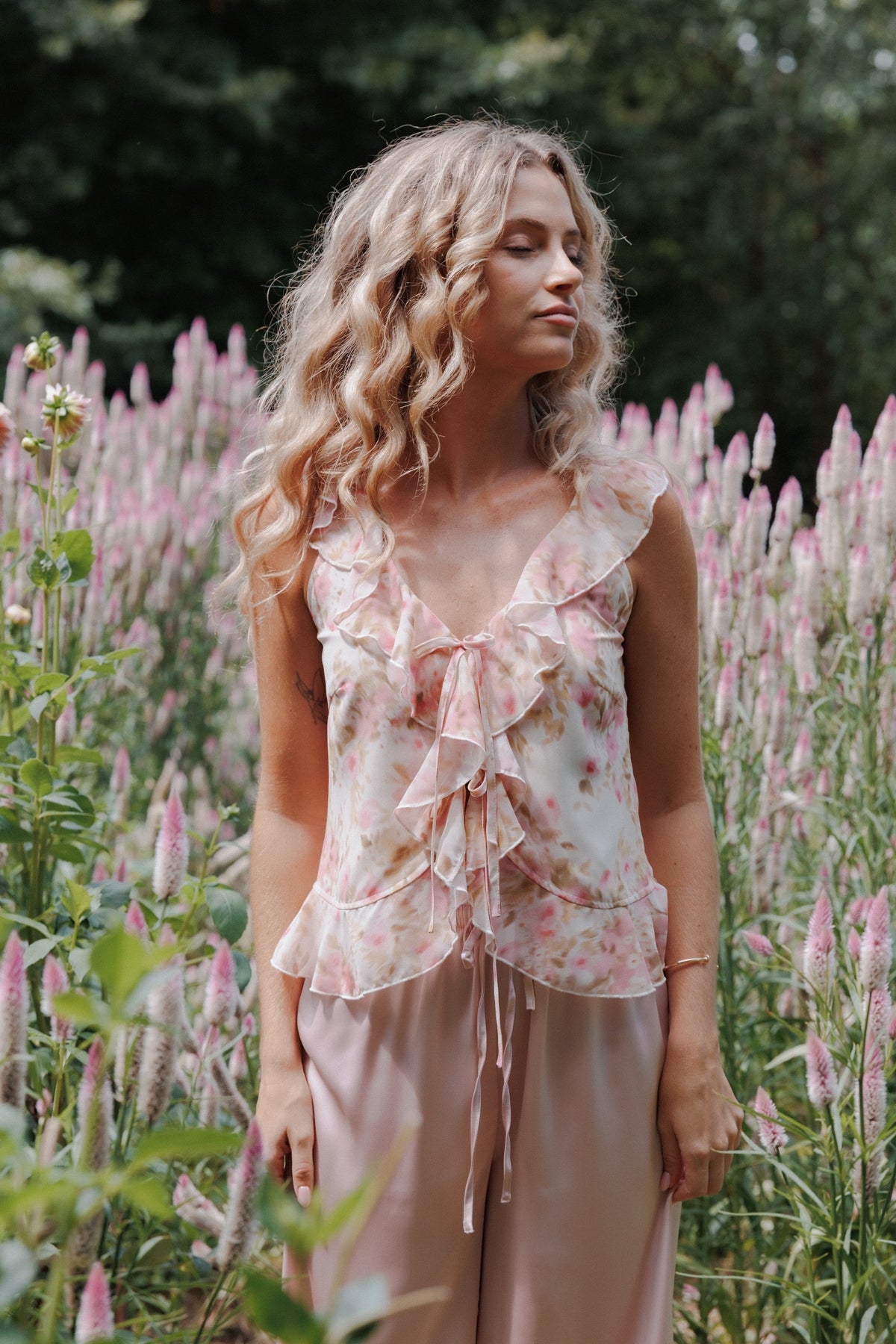 Ismena Tie Front Top in Blurred Pink Floral – view 1 of 8