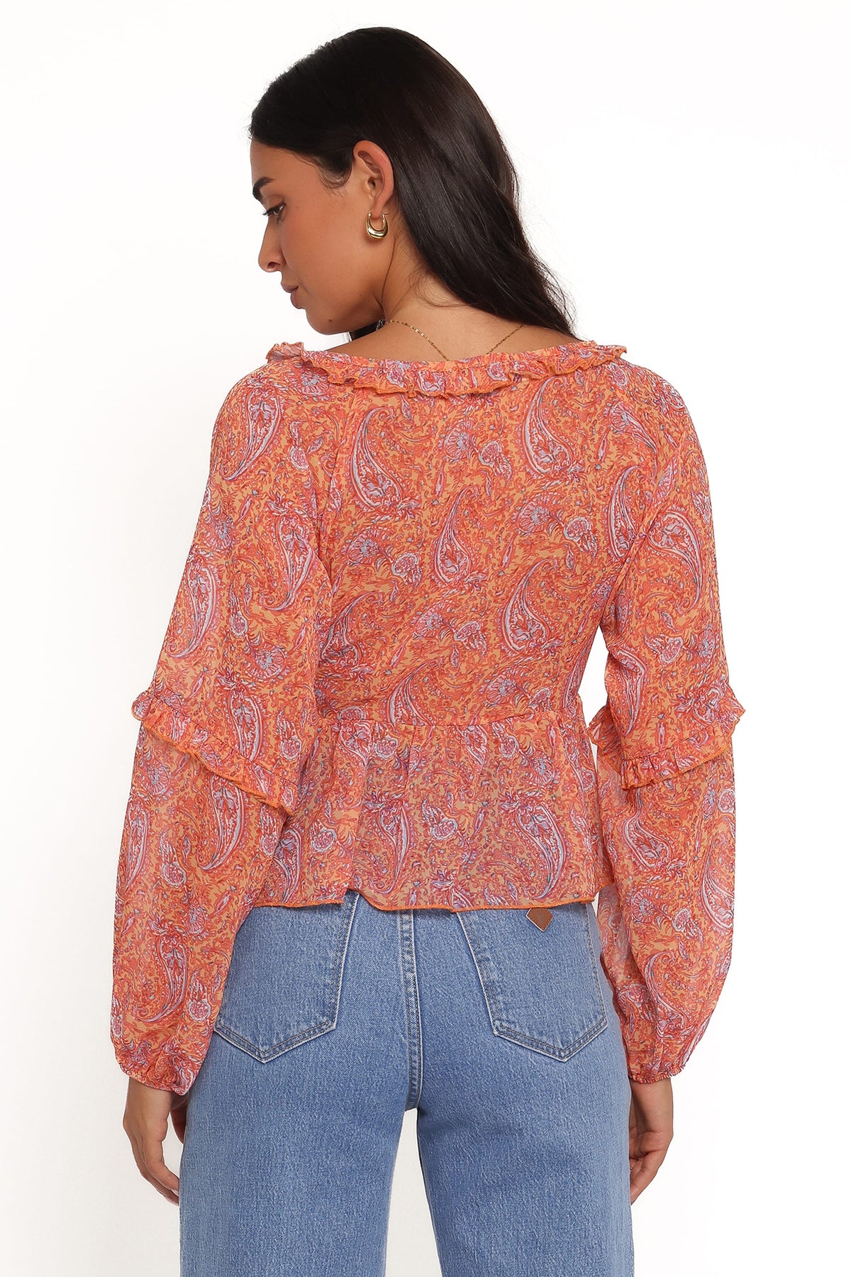 Isolt Tie Front Top in Orange Paisley – view 4 of 6