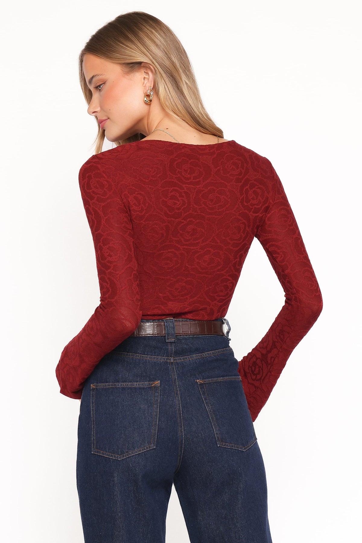 Jasmine Long Sleeve Lace Top in Red – view 4 of 5