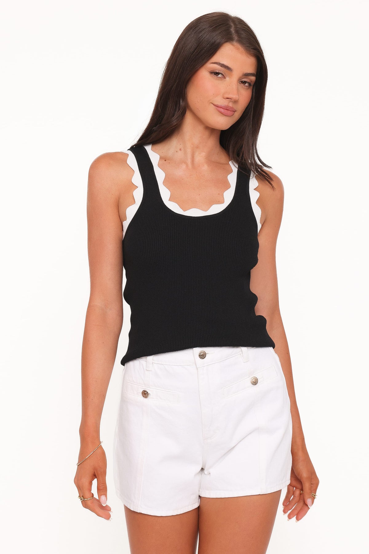 Johnson Scalloped Trim Tank in Black White – view 1 of 6