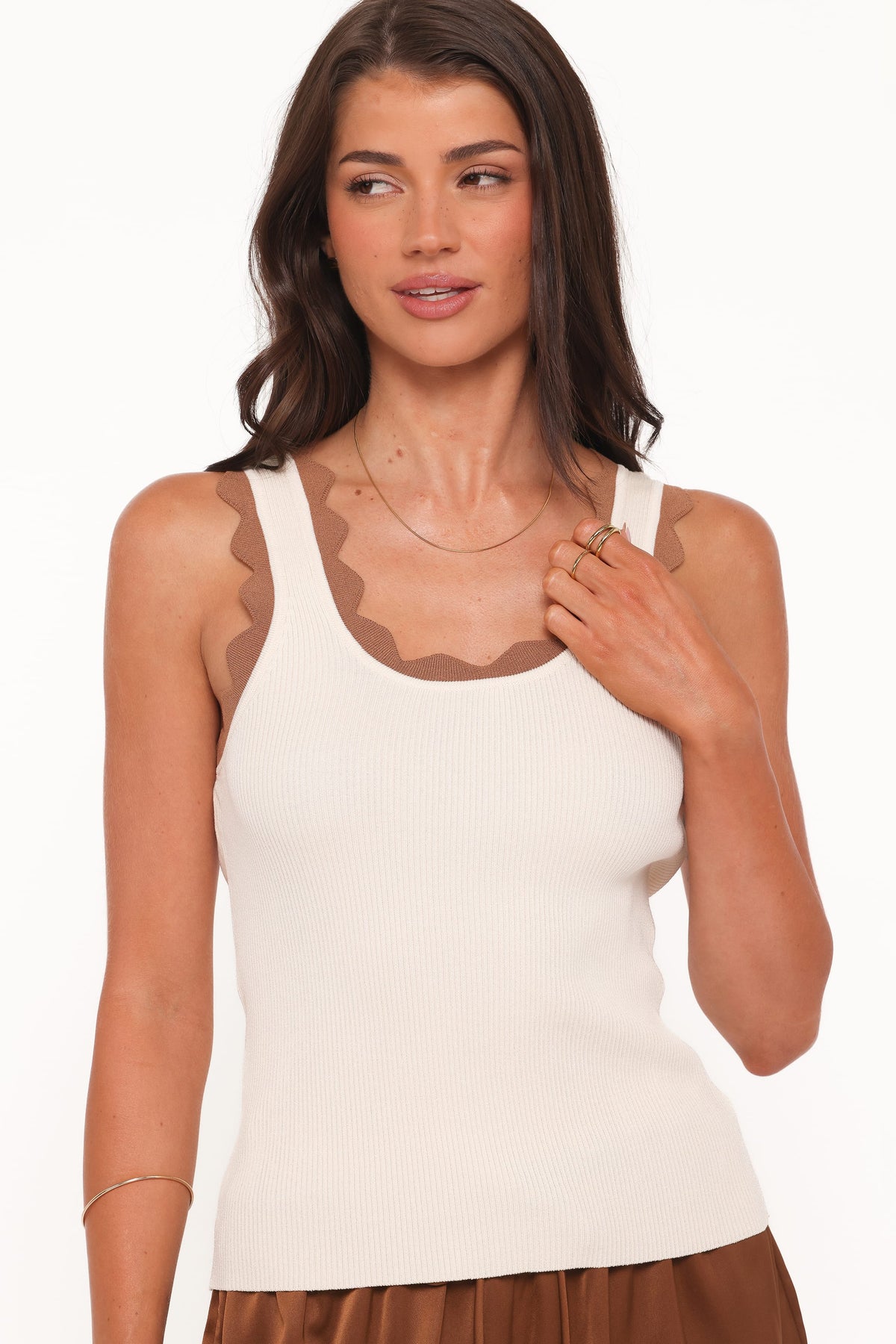 Johnson Scalloped Trim Tank in Cream Brown – view 2 of 6