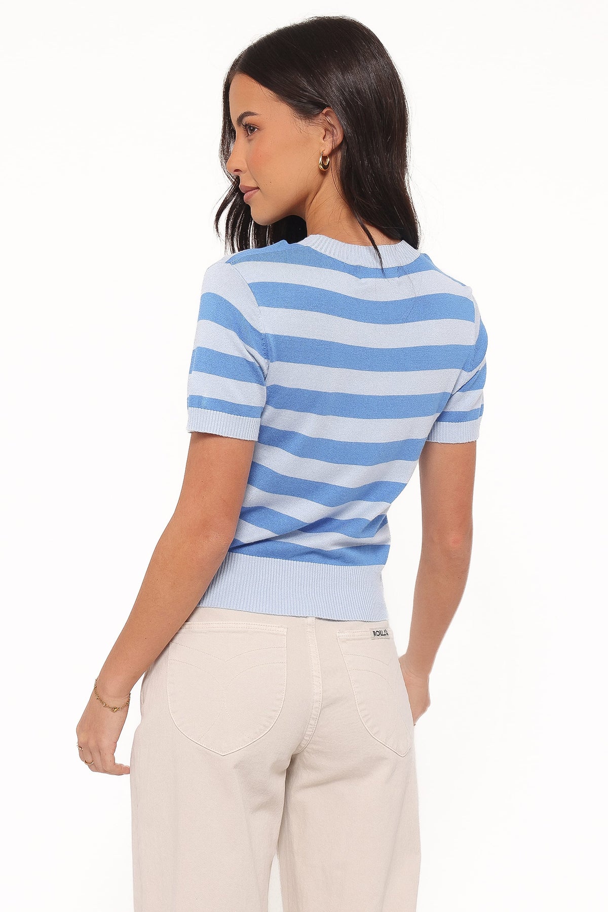 Joss Cropped Knitted Tee in Blue Stripe – view 5 of 9