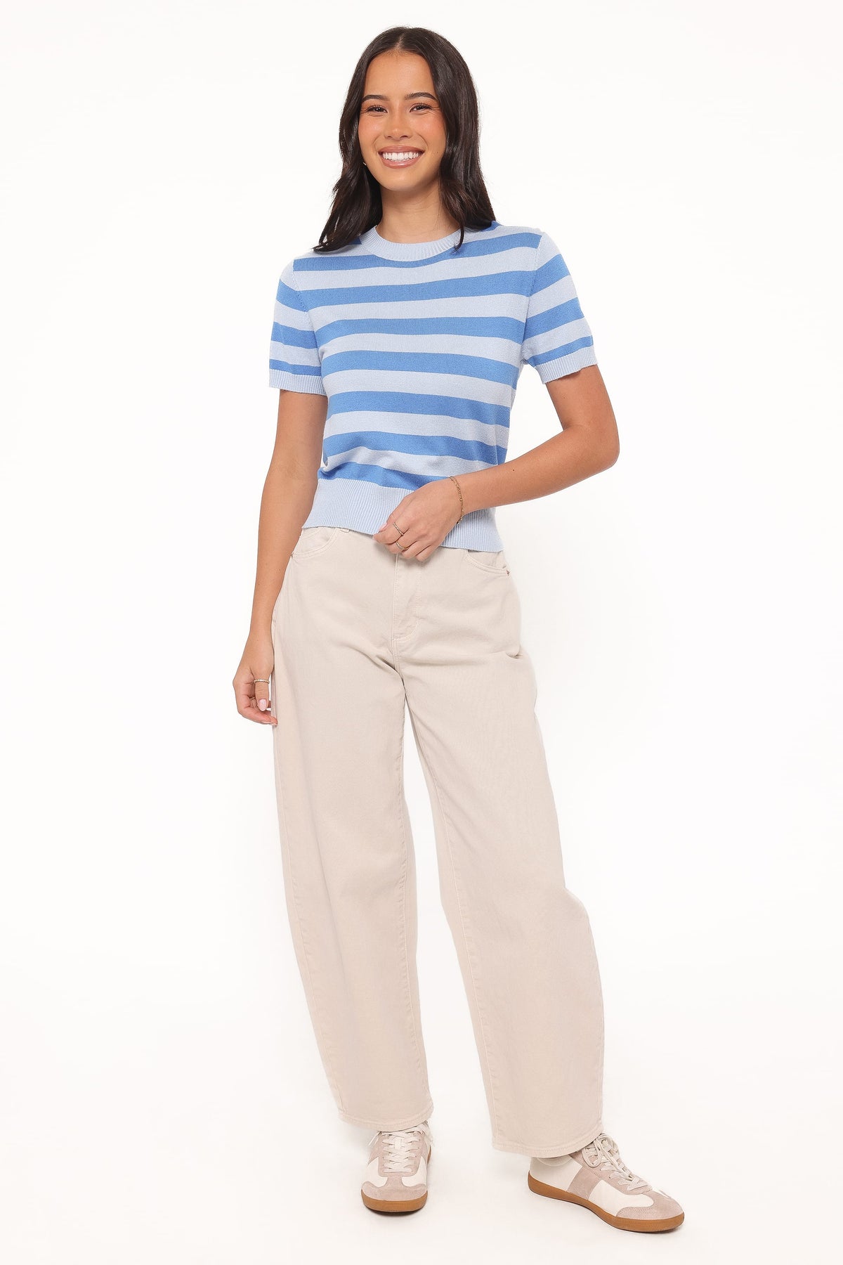 Joss Cropped Knitted Tee in Blue Stripe – view 6 of 9