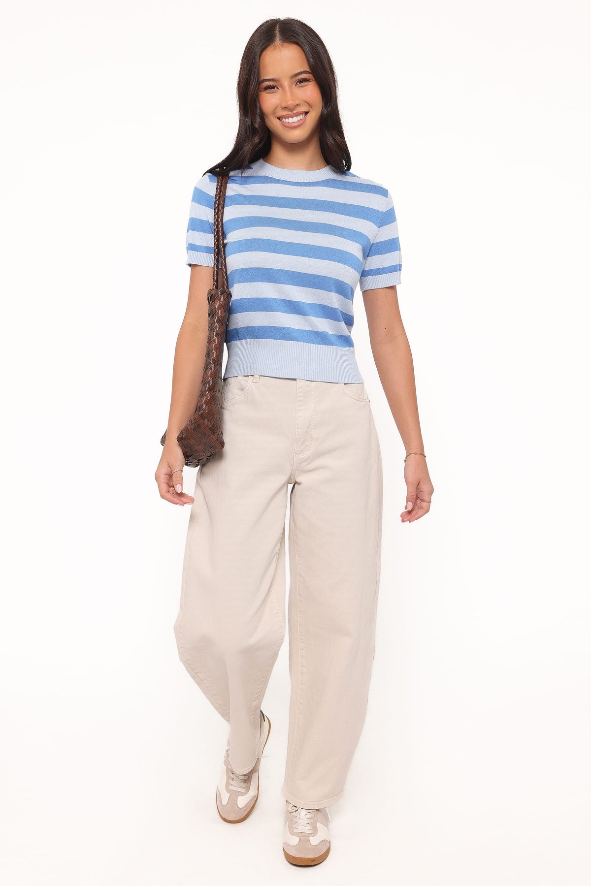 Joss Cropped Knitted Tee in Blue Stripe – view 7 of 9