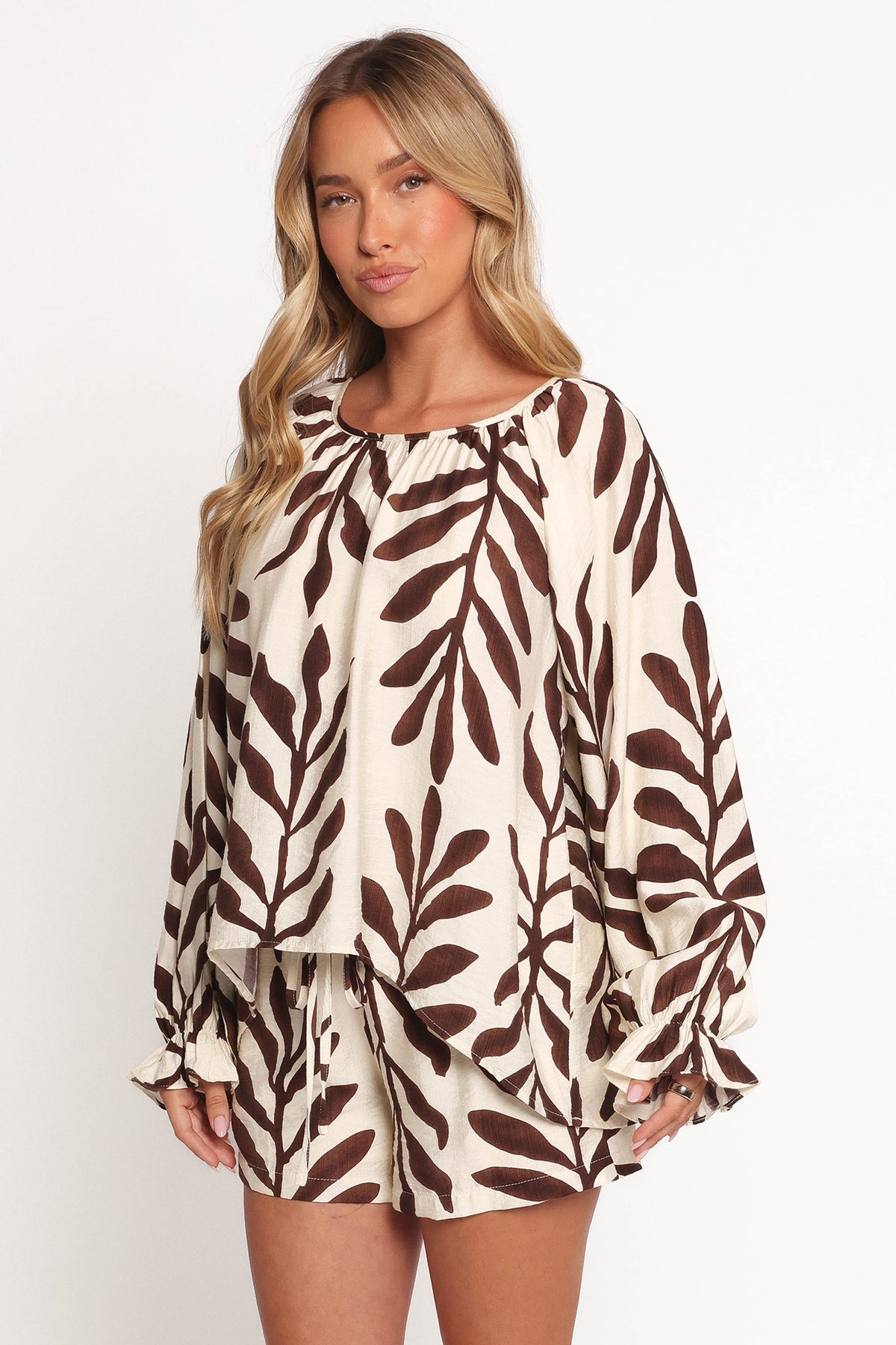 July Long Sleeve Smock Top in Brown Palm – view 4 of 9